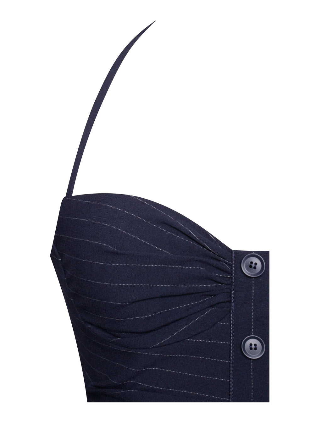 Melody Navy Blue Pinstripe Halter Drop Waist Mini Dress - HOUSE OF SHE