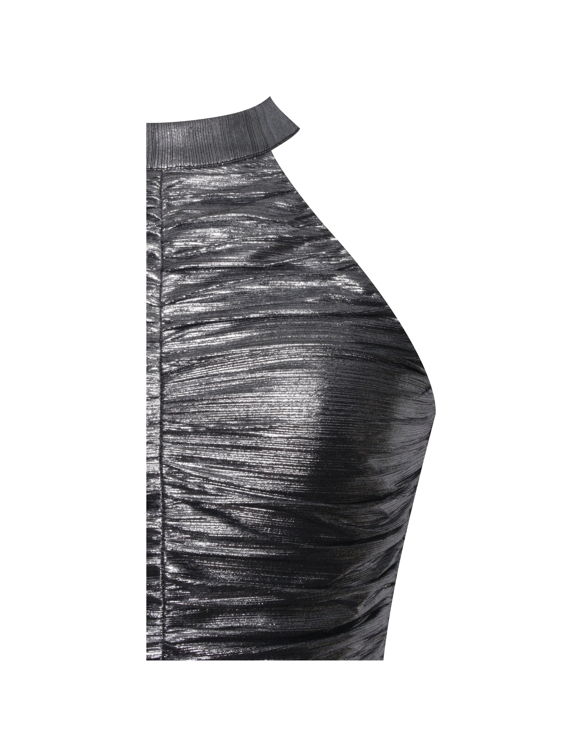 Abril Ruched Silver Glitter Backless Gown - HOUSE OF SHE