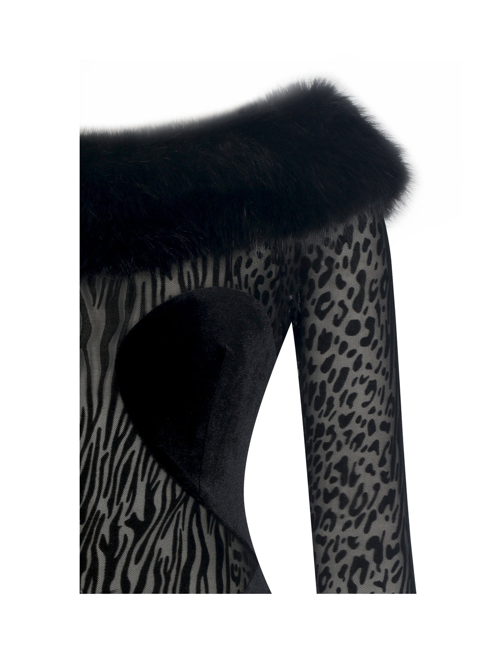 Alexis Black Animal Print Fur Boatneck Maxi Dress