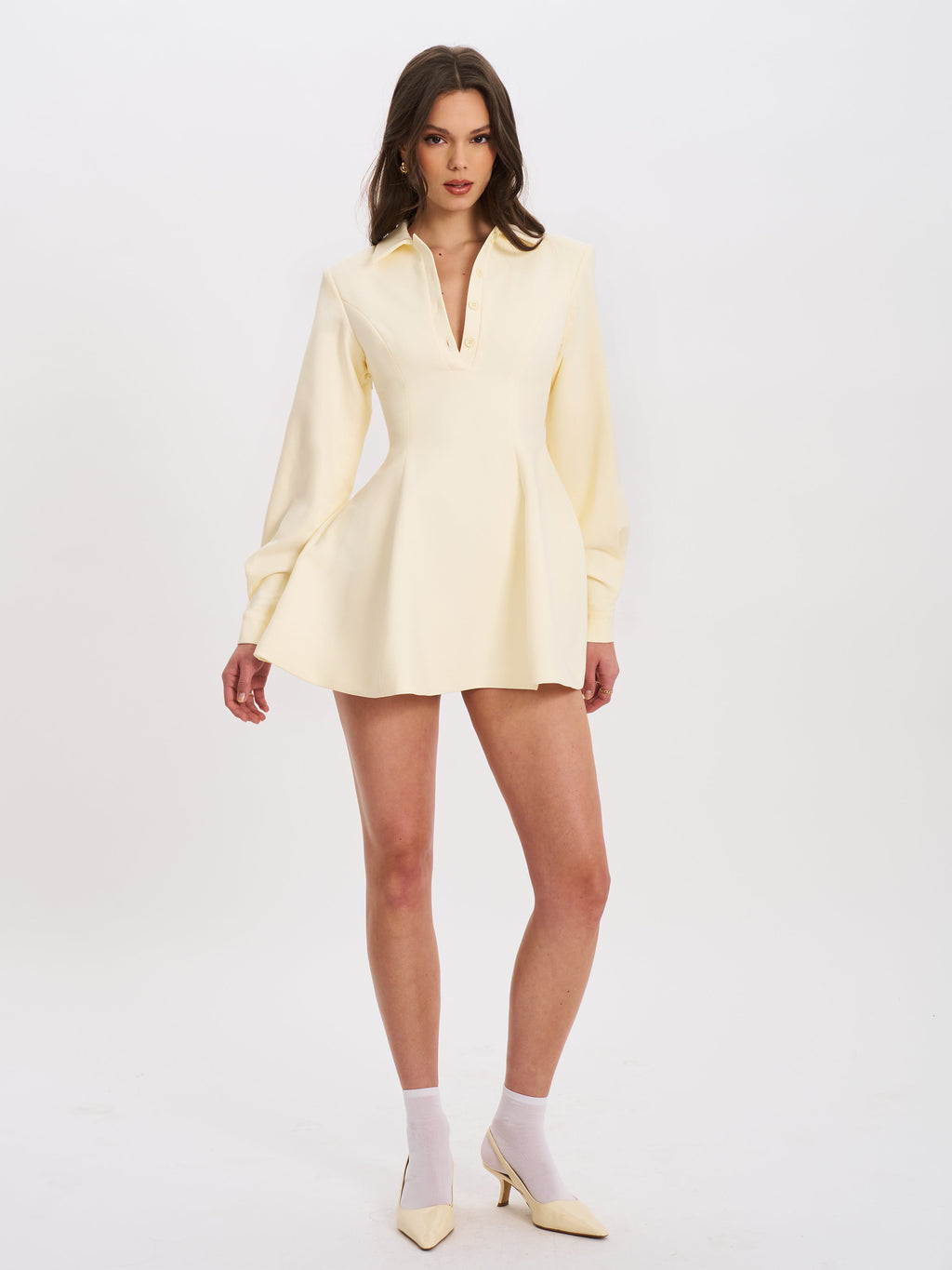 Obelia Off White Long Sleeve Polo Mini Dress - HOUSE OF SHE