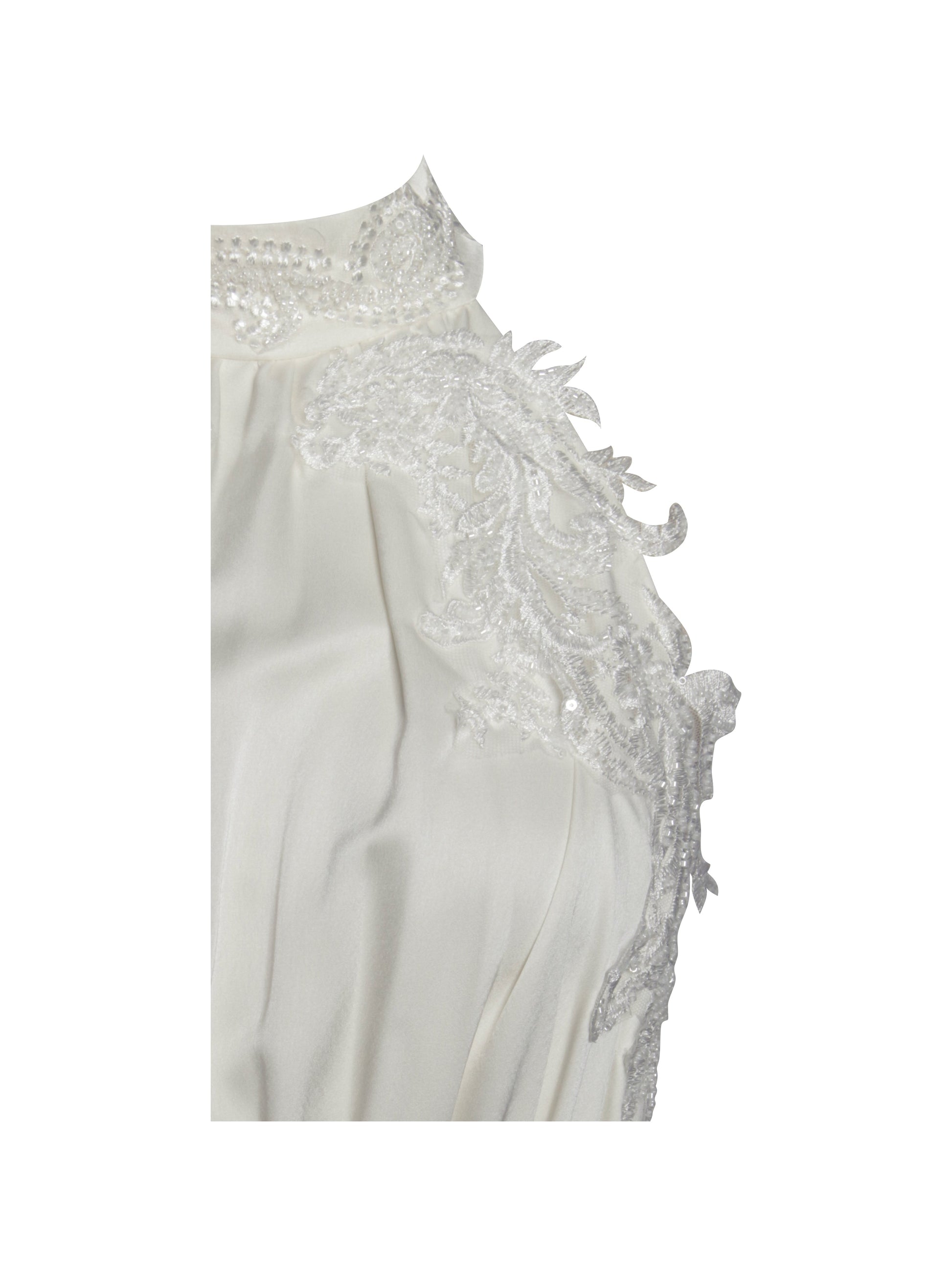 Idalia Pearl White Beaded Lace Trim Backless Halter Mini Dress - HOUSE OF SHE
