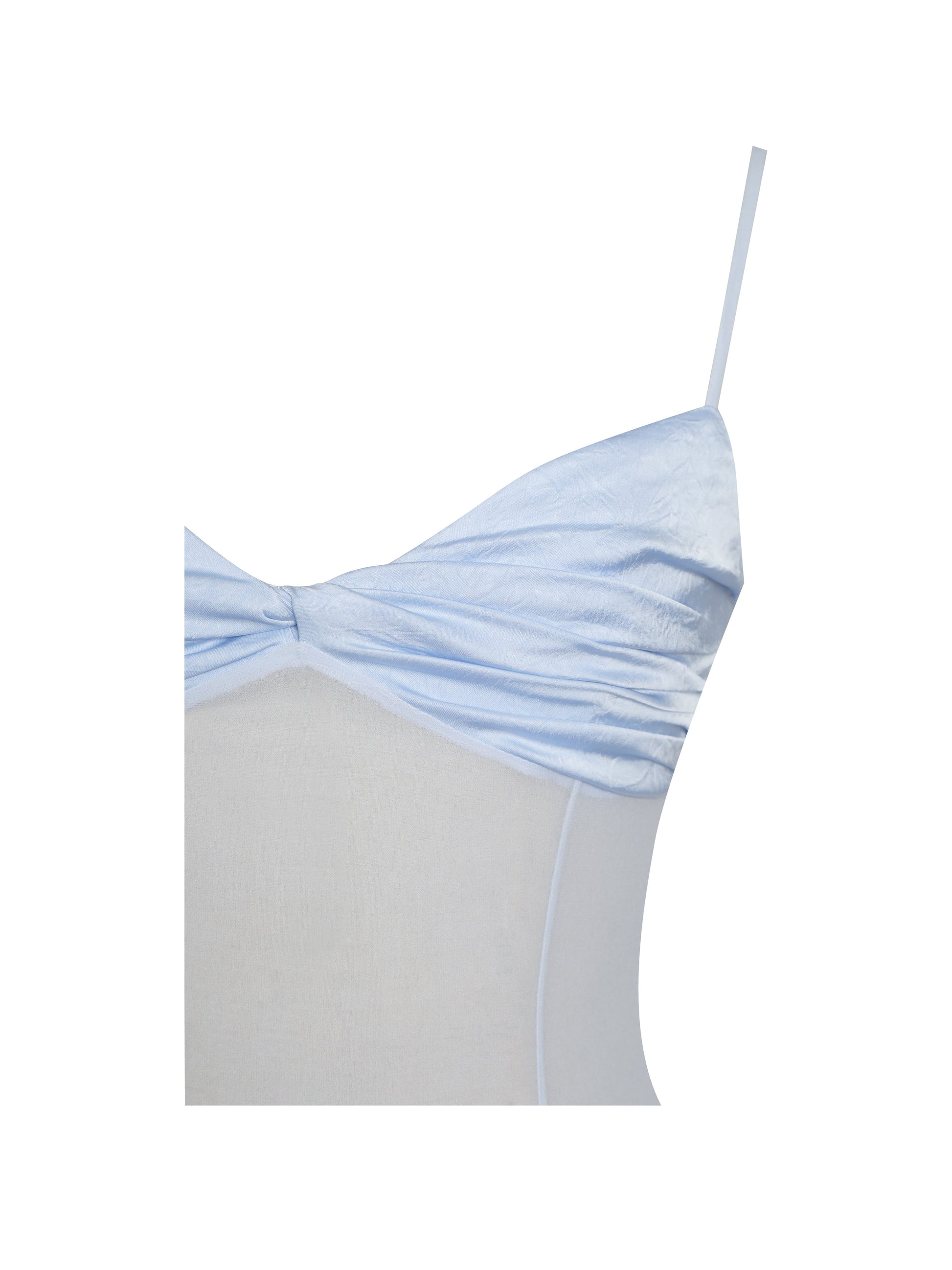 Lacy Blue Ruched Breast High Slit Chiffon Dress - HOUSE OF SHE