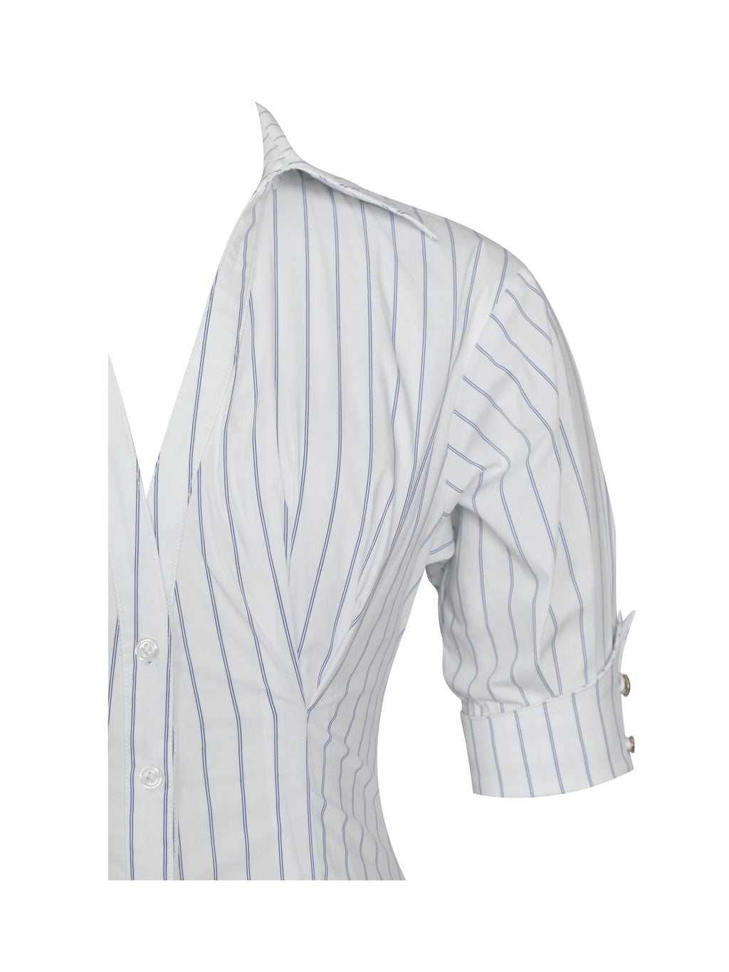 Palina Pinstripes Cotton Poplin Pleated Midi Preppy Shirt Dress - HOUSE OF SHE