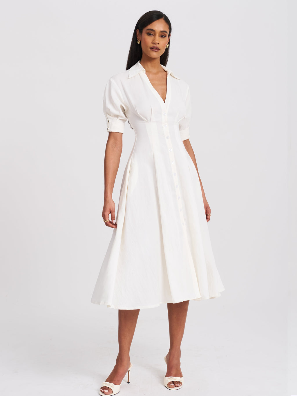 Palina Lyocell Pleated Midi Preppy Shirt Dress - HOUSE OF SHE
