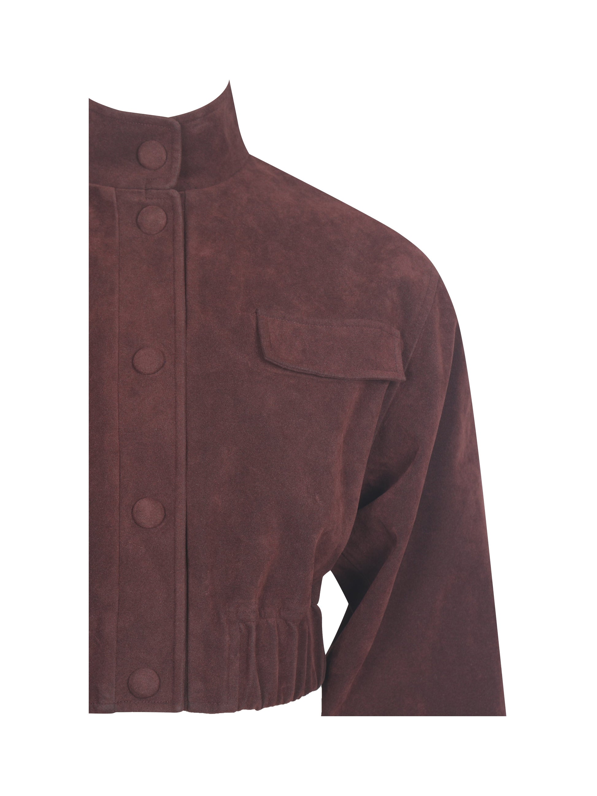 Farryn Mahogany Vegan Suede Cropped Bomber Jacket