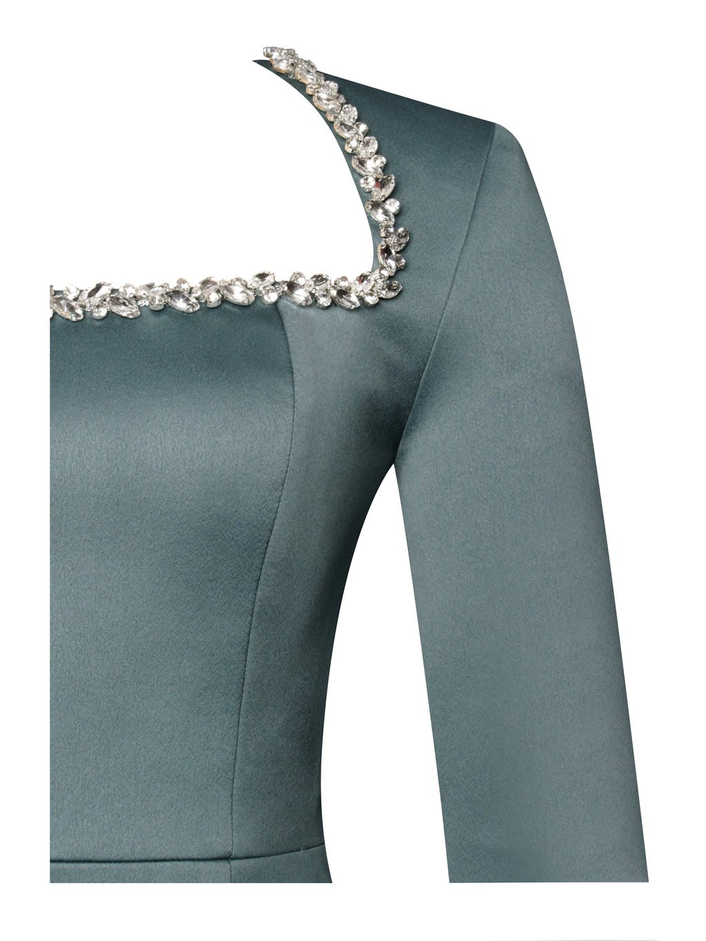 Gabella Dark Green Long Sleeve A-line Mini Dress with Crystal Trim  HOUSE OF SHE