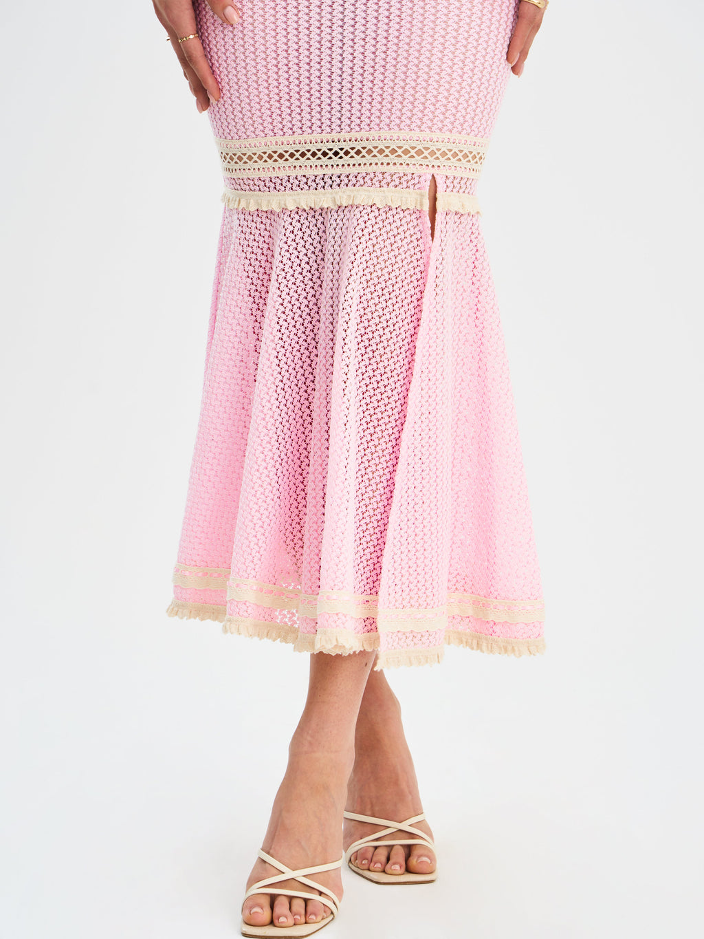 Pallas Pink Lace Trim Crochet Mermaid Maxi Dress - HOUSE OF SHE