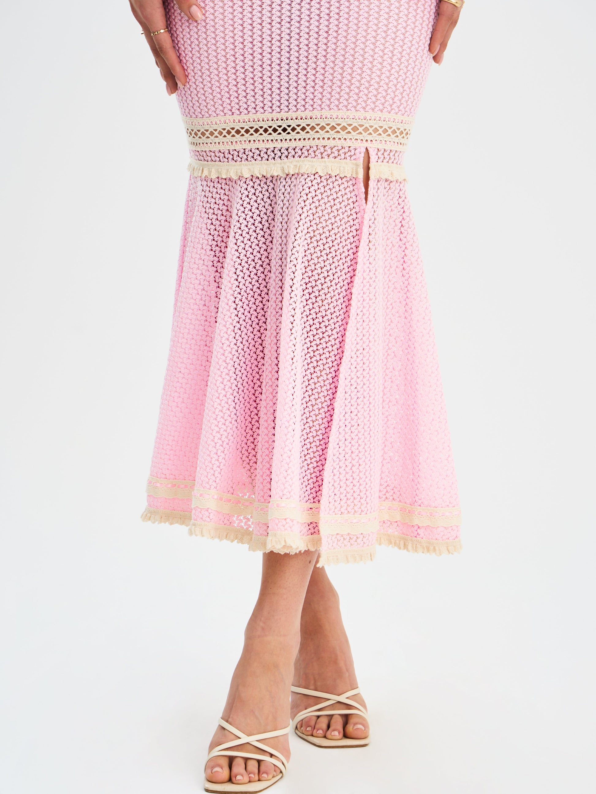 Pallas Pink Lace Trim Crochet Mermaid Maxi Dress - HOUSE OF SHE