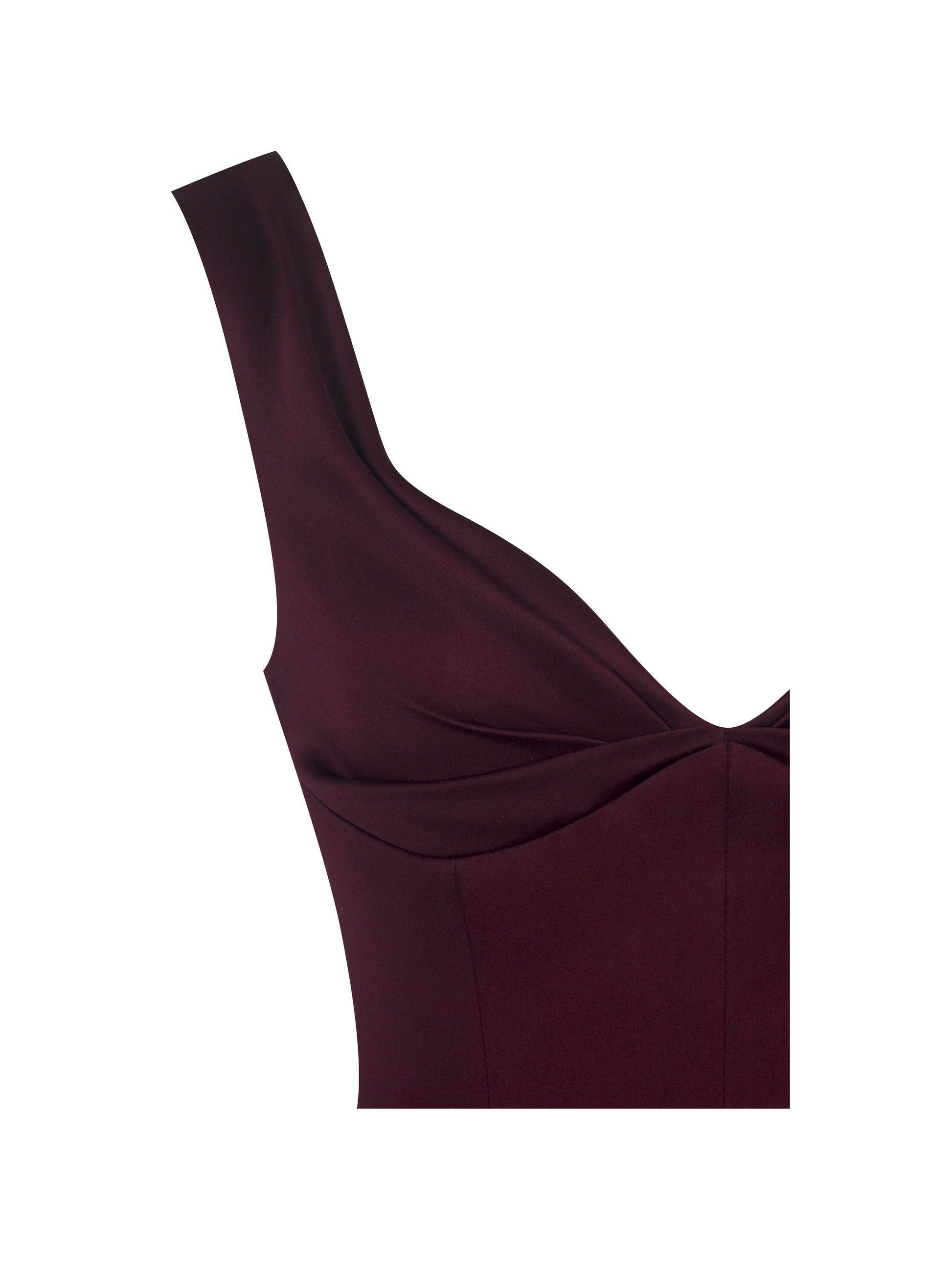 Omella Burgundy Ruched Bust Sweetheart Flared Maxi Dress