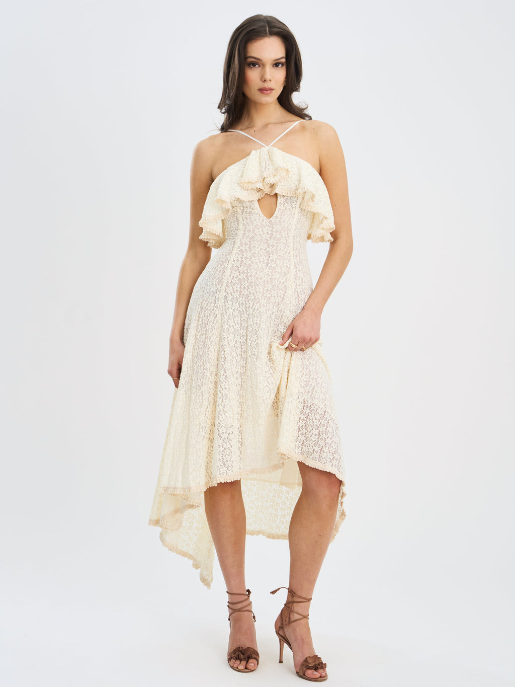 Idra Lace Trim Sleeveless Crochet Midi Trailing Dress - HOUSE OF SHE