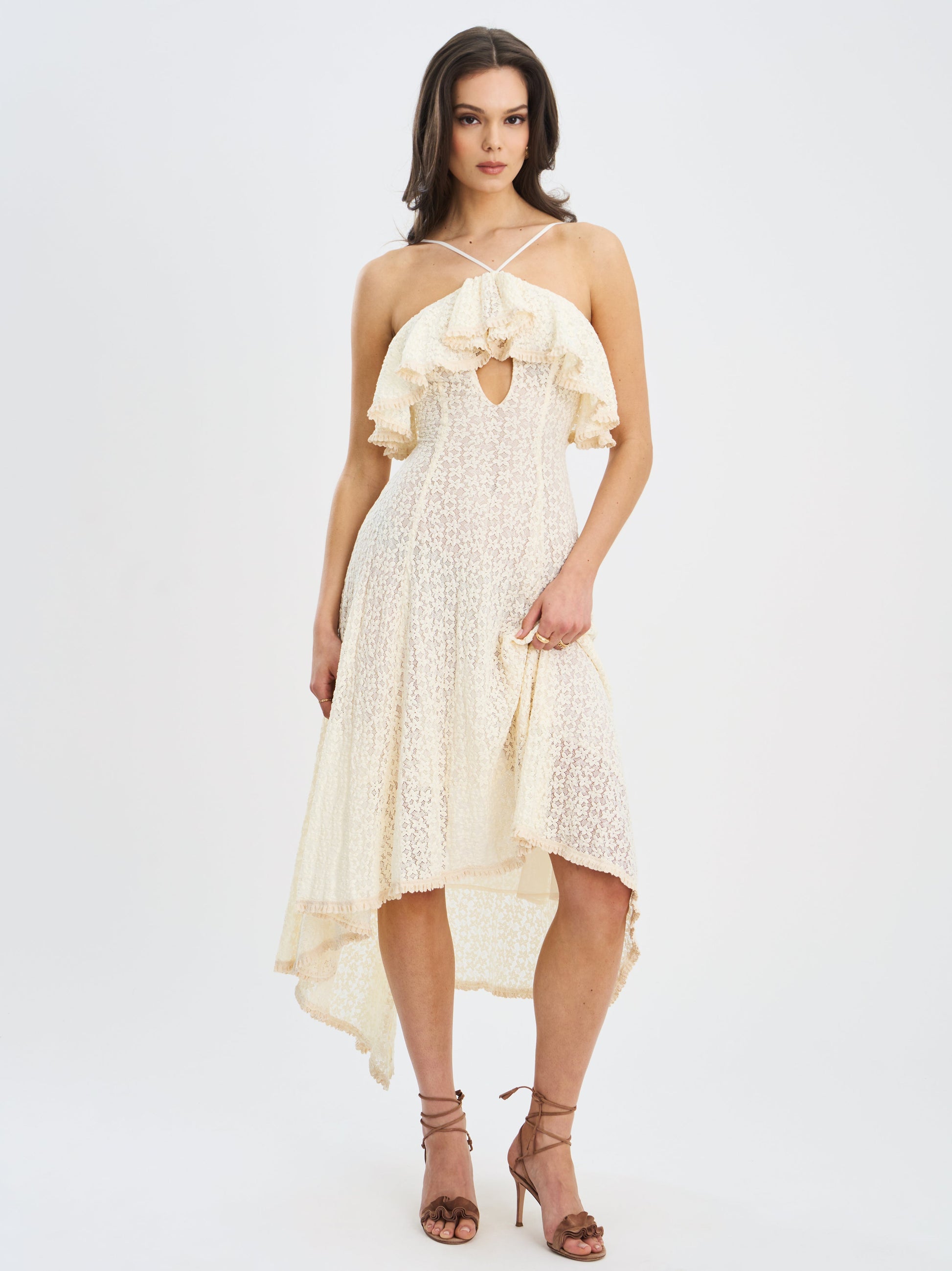 Idra Lace Trim Sleeveless Crochet Midi Trailing Dress - HOUSE OF SHE