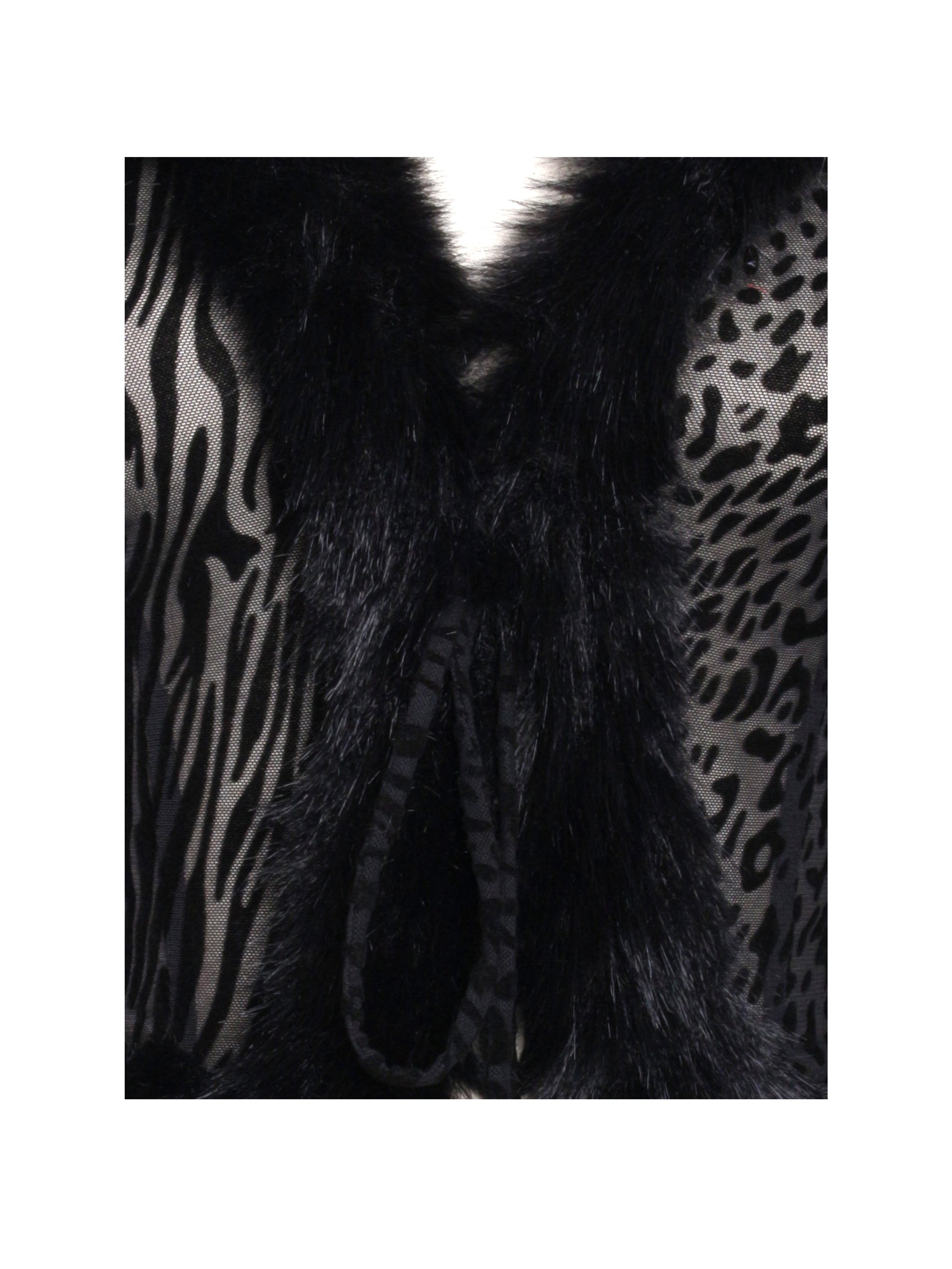 Hali Black Animal Print Burnout Velvet Fur Trim Top