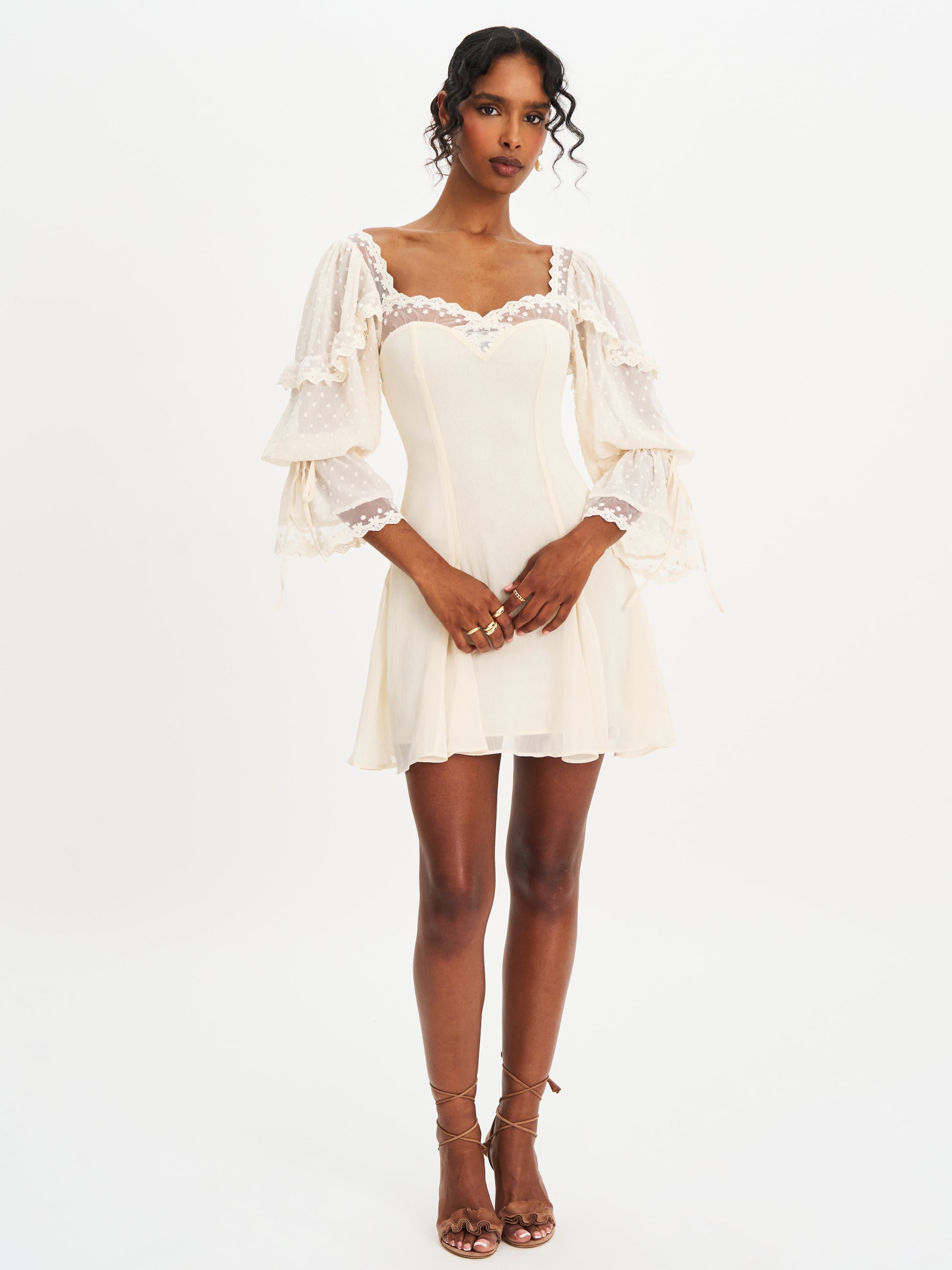 Zakira Lace Trim Half Sleeve Mini Dress - HOUSE OF SHE