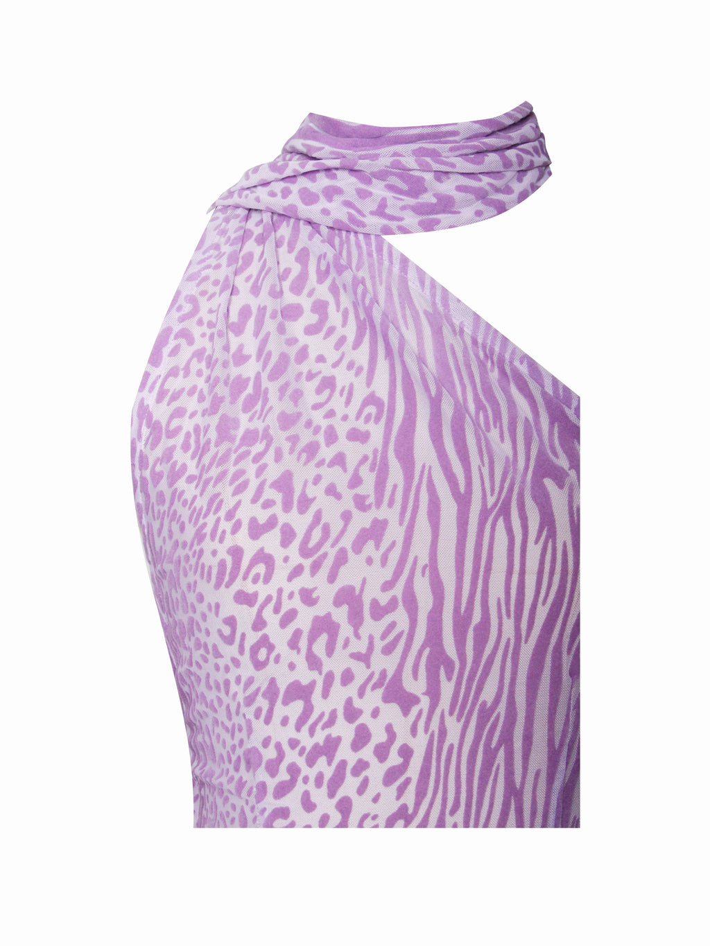 Olena Purple Velvet Animal Print Mesh Halter Maxi Dress - HOUSE OF SHE