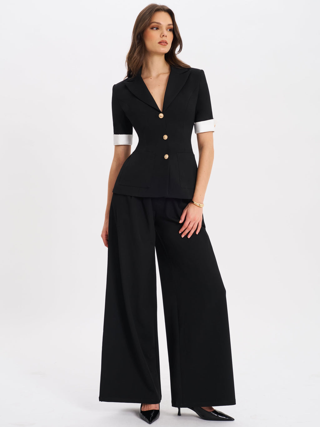 Aleeza Black Wide Leg Suit Pants - HOUSE OF SHE