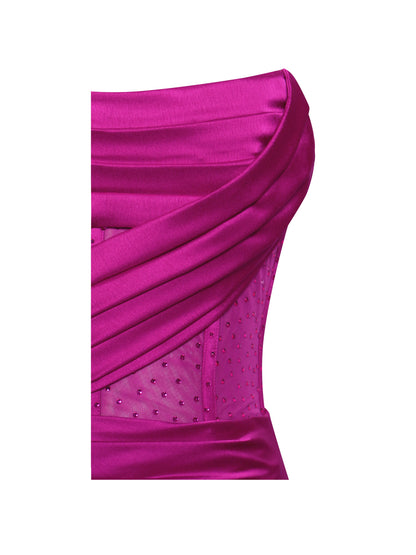 Holly Fuchsia Corset High Slit Satin Gown