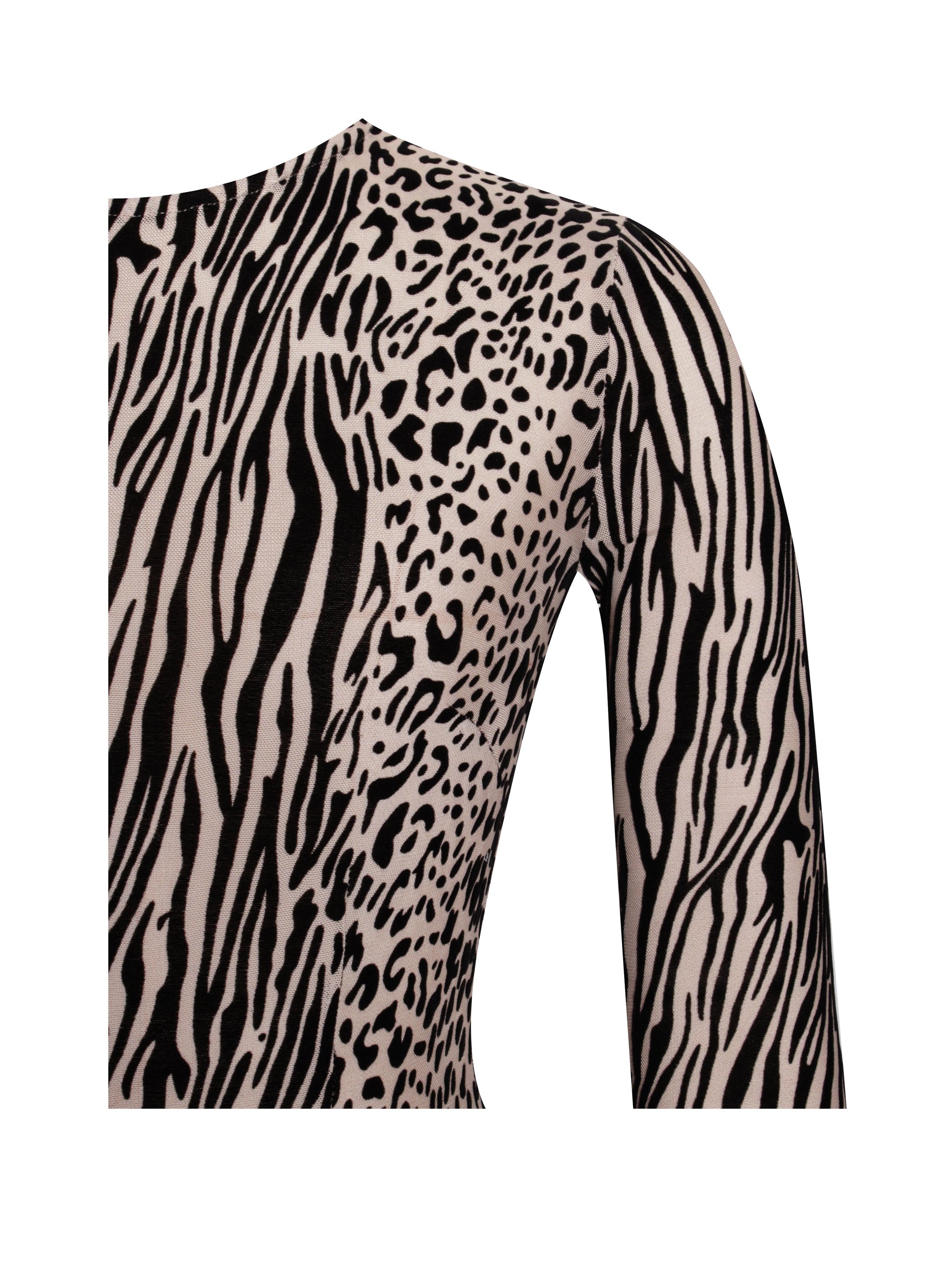 Waylynn Nude Black Animal Print Burnout Velvet Detail Mesh Backless Maxi Dress - HOUSE OF SHE