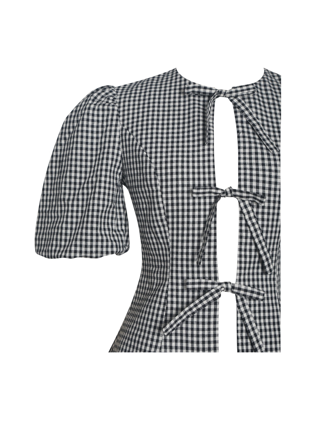 Qusayla Black Gingham Bubble Sleeve Bowtie Top - HOUSE OF SHE