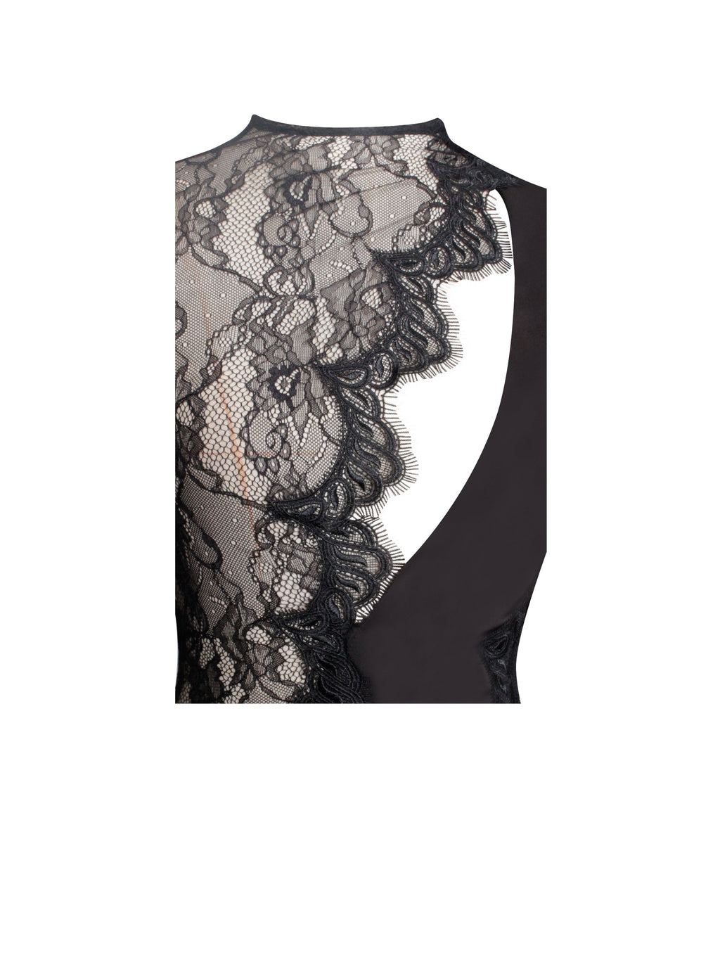 Weslyn Black Satin Lace High Slit Dress  HOUSE OF SHE