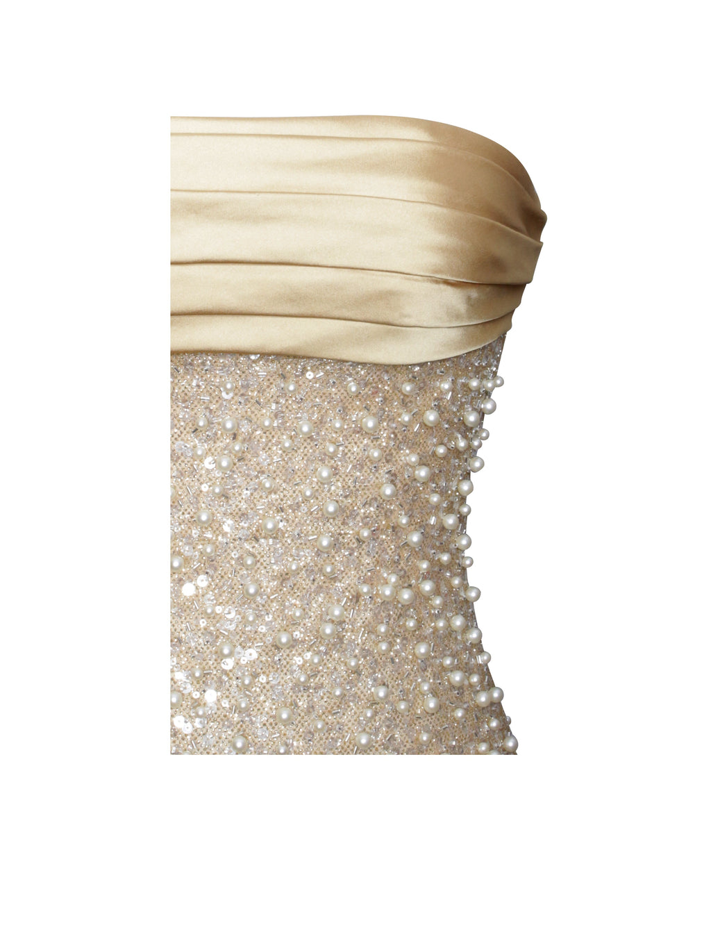 Lainey Gold Satin Sequin Pearls Beaded Maxi Dress - HOUSE OF SHE
