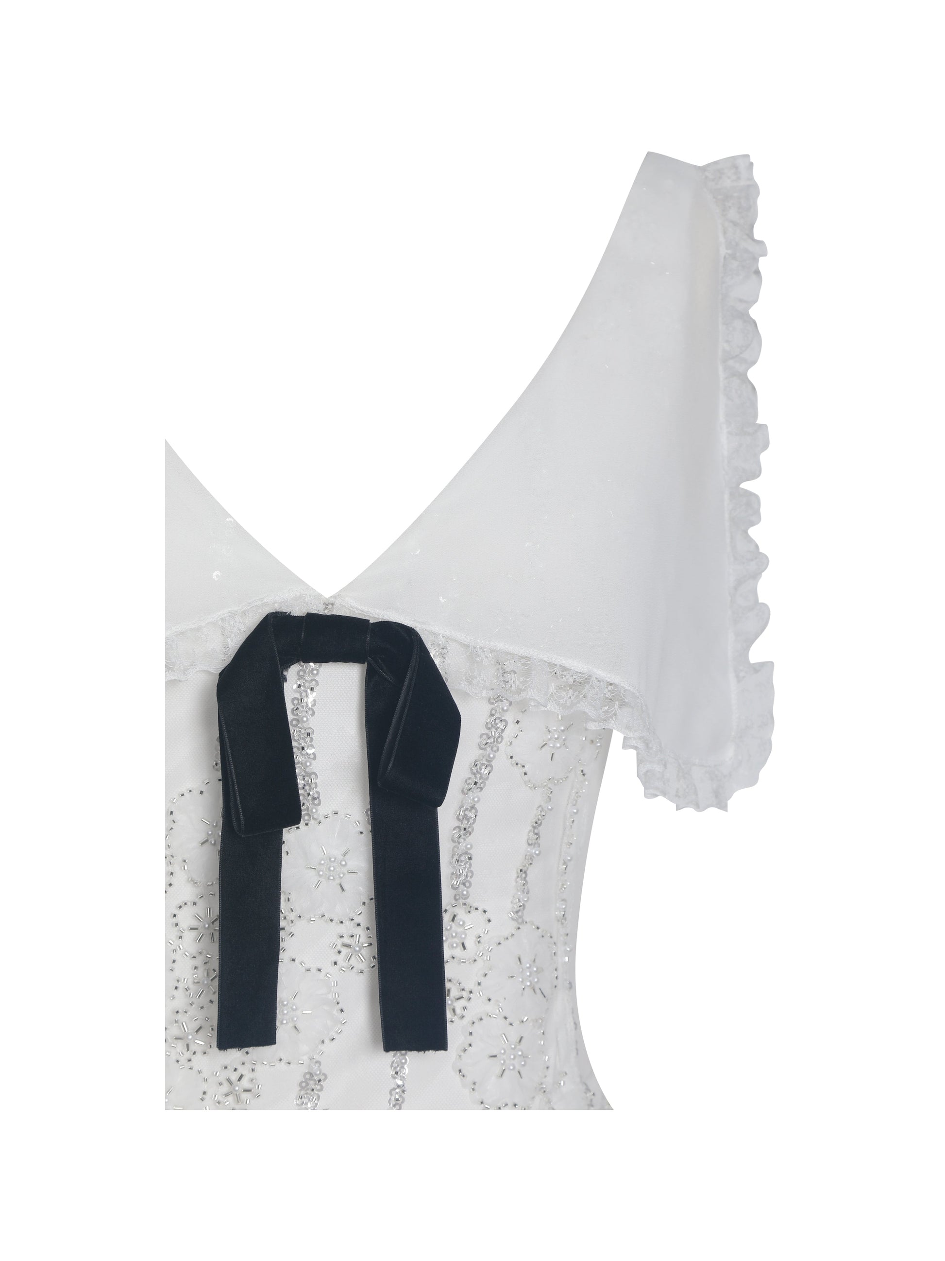 Paola White Peter Pan Collar Beaded Sequin Mermaid Midi Dress