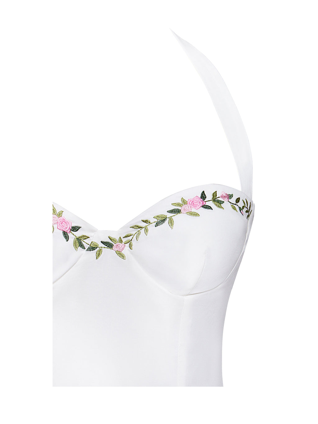 Nina White Embroidered Halter Mini Dress - HOUSE OF SHE