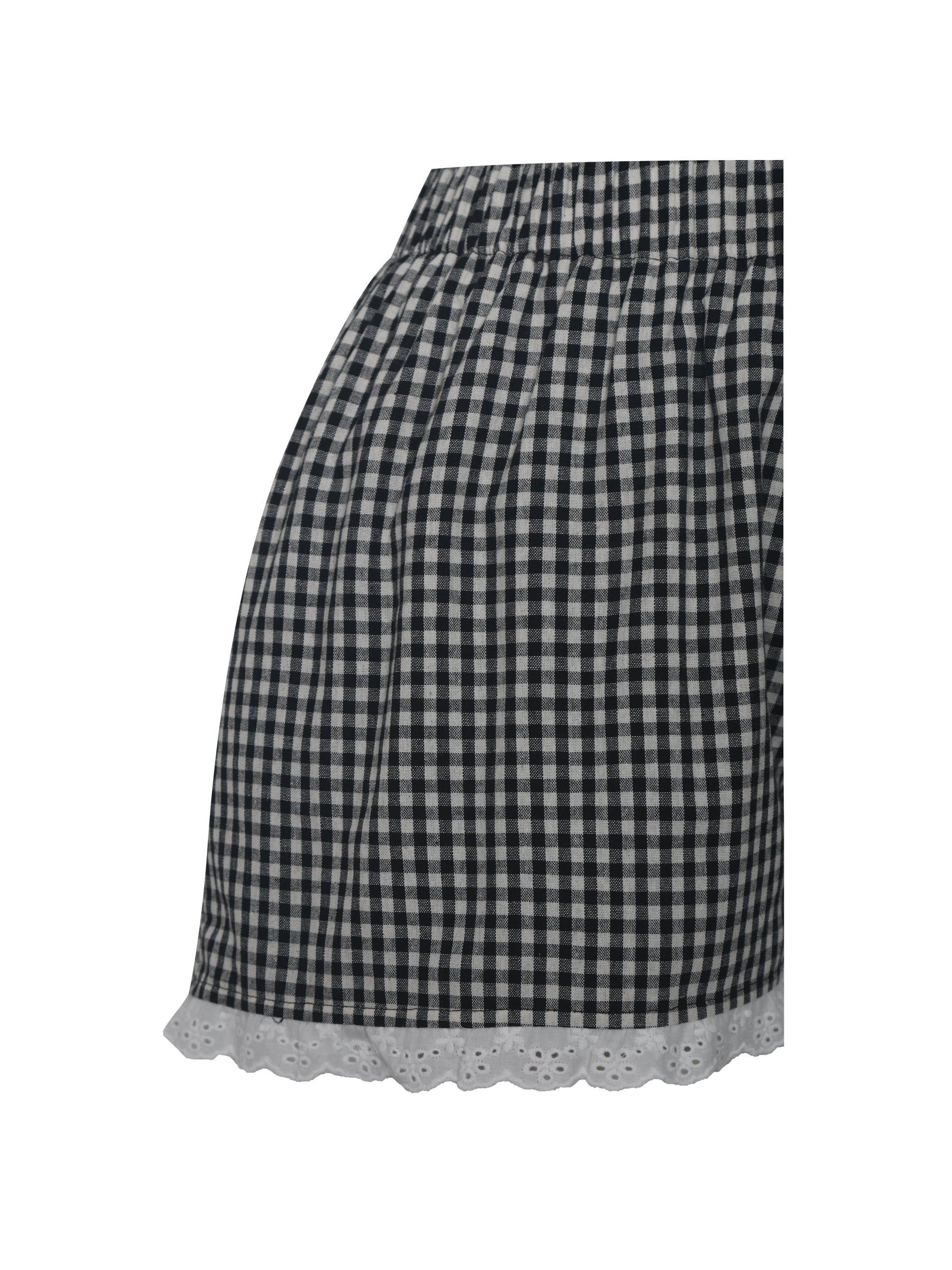Qutayla Black Gingham Lace Trim Shorts - HOUSE OF SHE