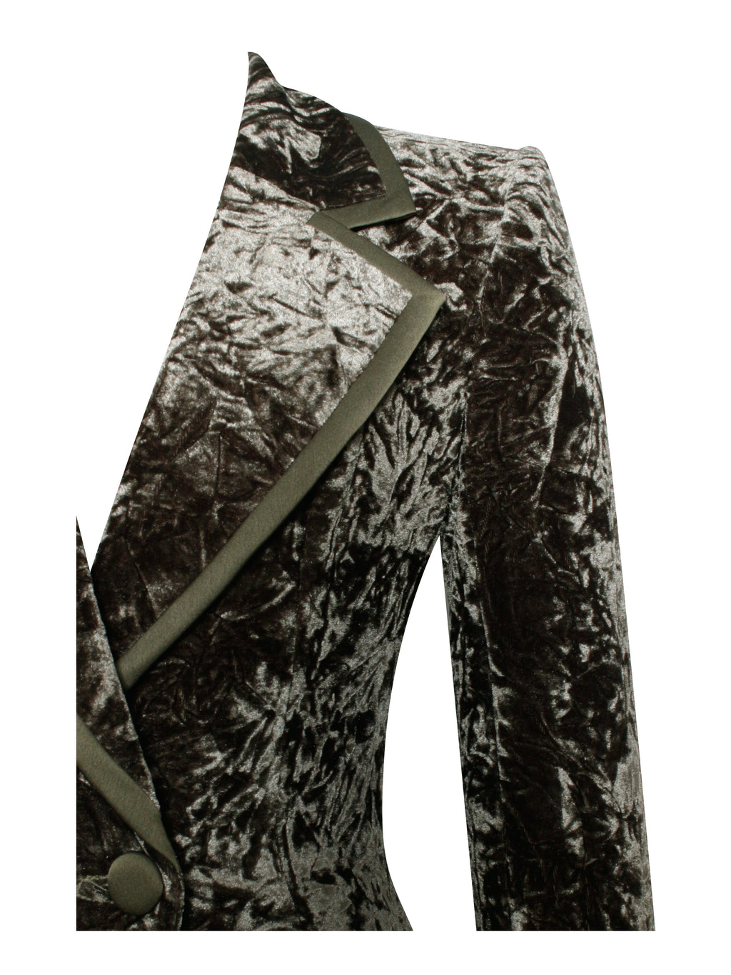 Willow Green Glossy Velvet High Slit Blazer Gown - HOUSE OF SHE