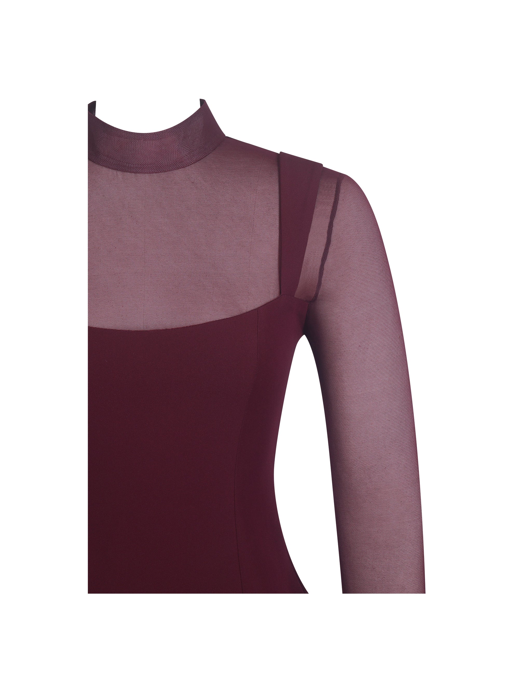 Natasha Burgundy Faux Two-Piece Turtleneck Mini Dress