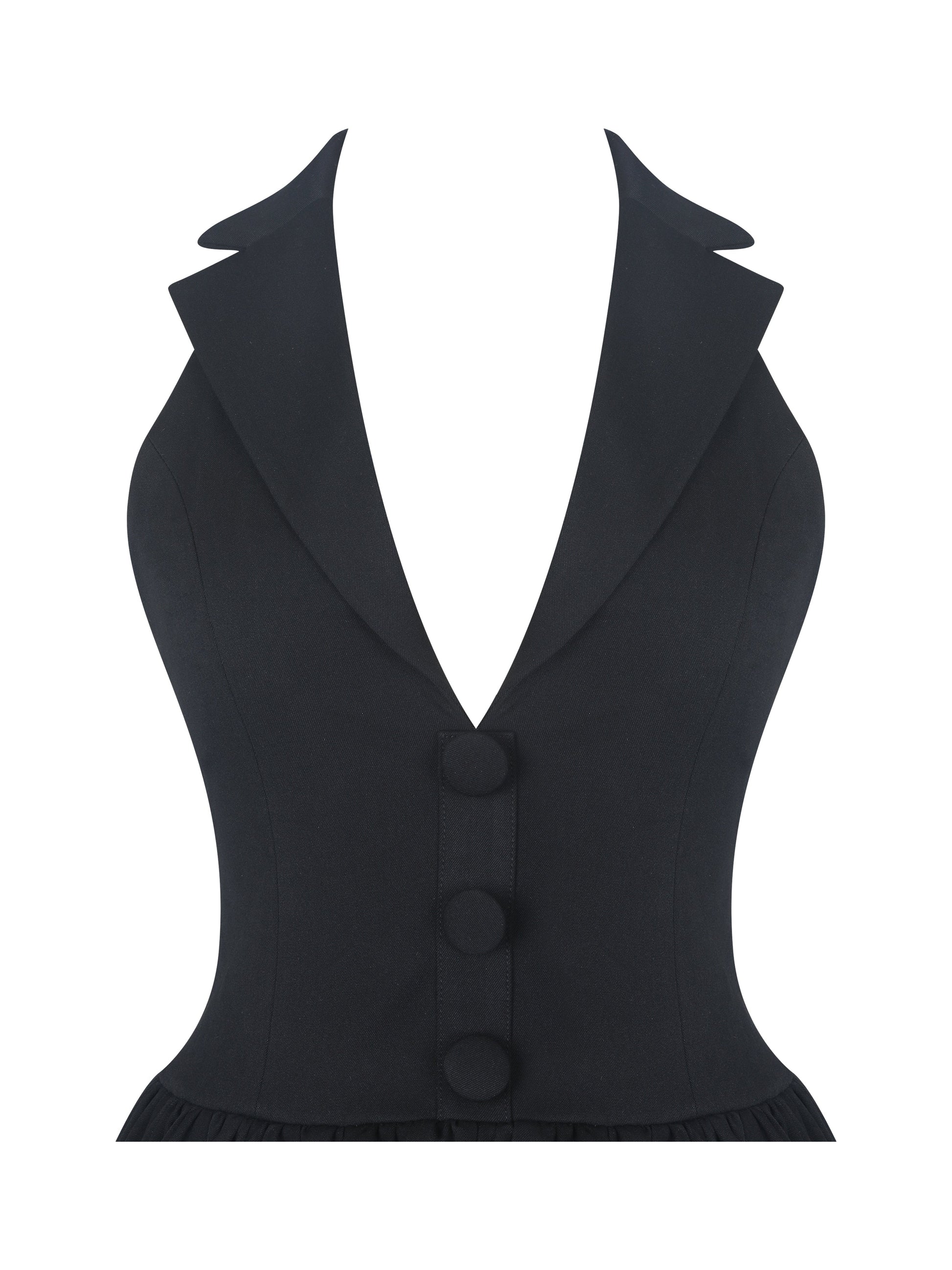 Delaney Black Lapel Halter Midi A-Line Dress