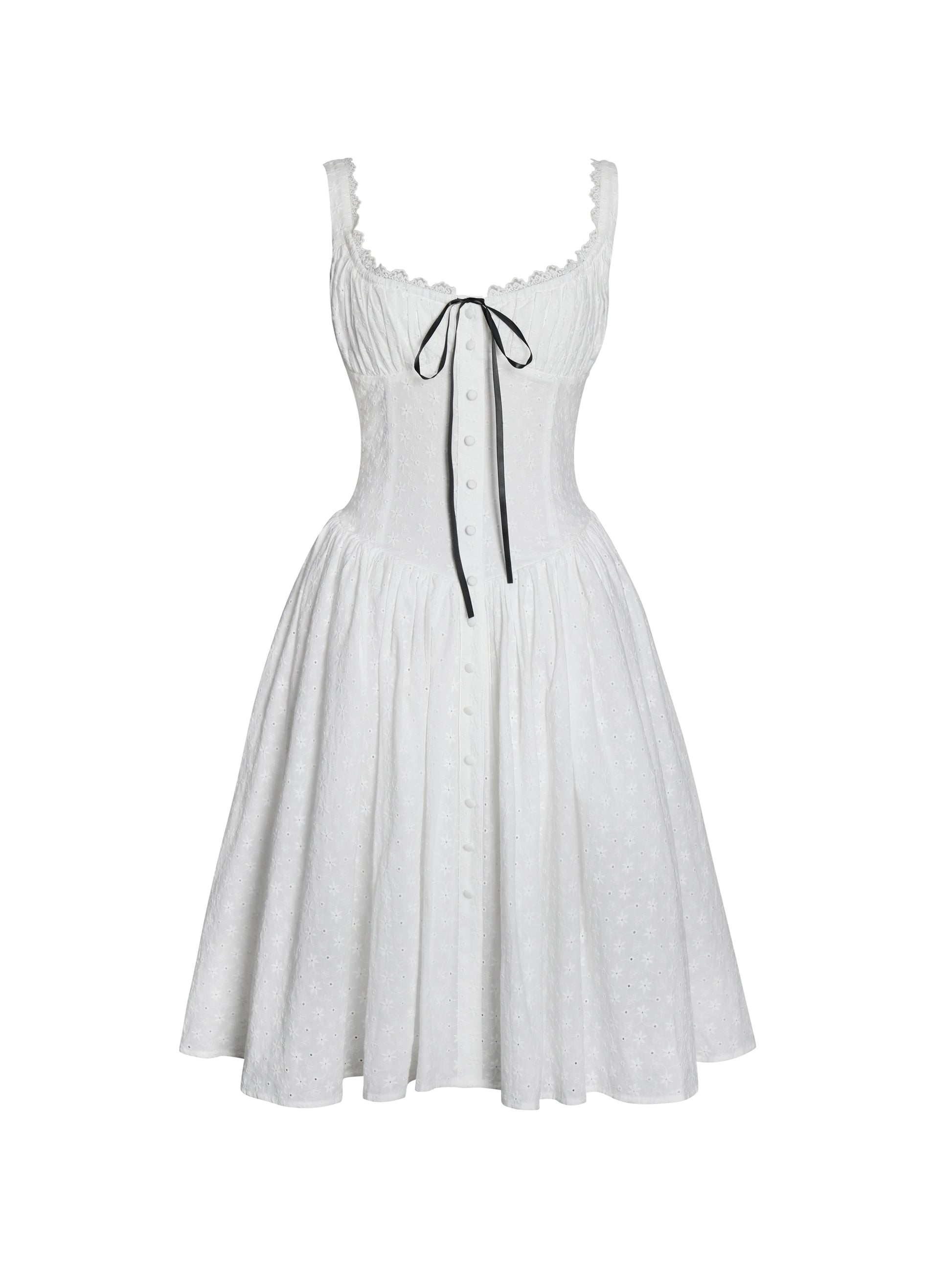 Madison Cotton Eyelet Square Neck Midi Dress - HOUSE OF SHE
