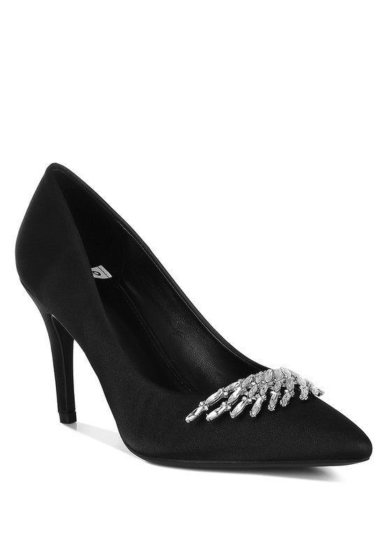 Rhodolia Diamante Brooch Detail Satin Pumps  HOUSE OF SHE