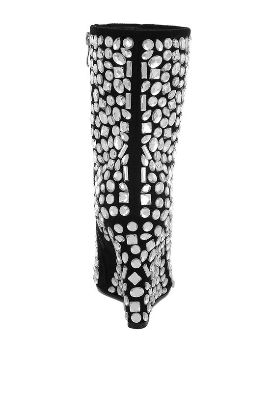 Trend Titan Diamante Slim Wedge Heel Boots  HOUSE OF SHE