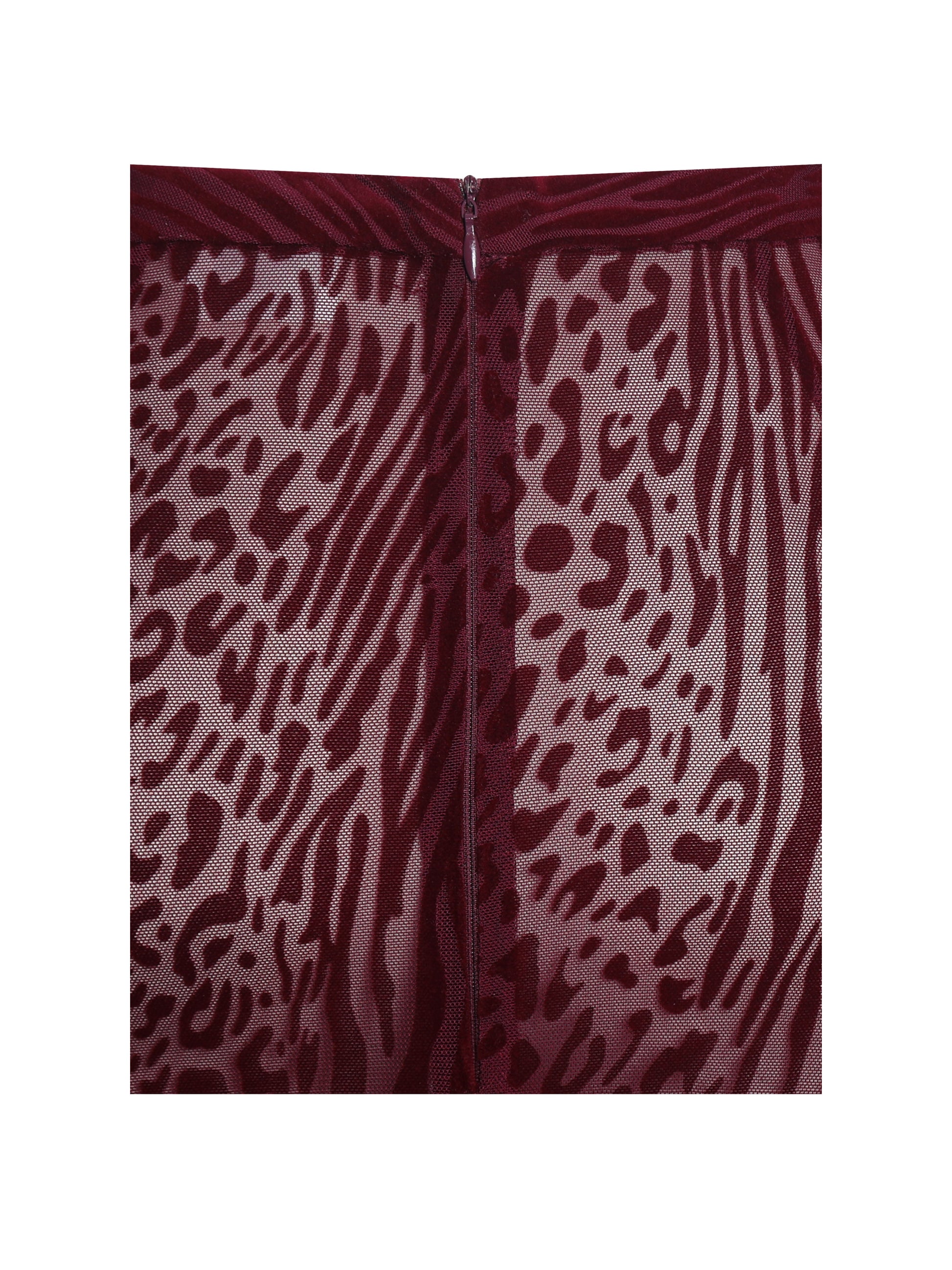 Halia Burgundy Animal Print Burnout Velvet Fur Trim Skirt - HOUSE OF SHE