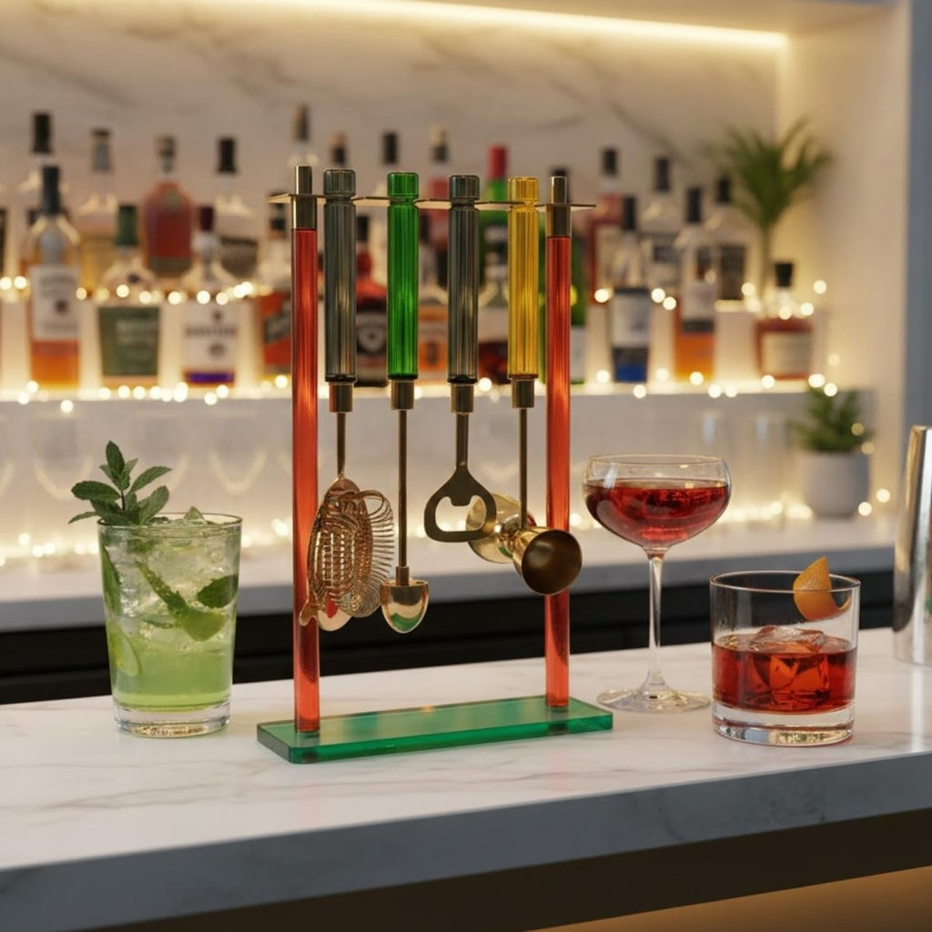 5-PC Gold Bartender Kit with Stand & Color Handles - HOUSE OF SHE