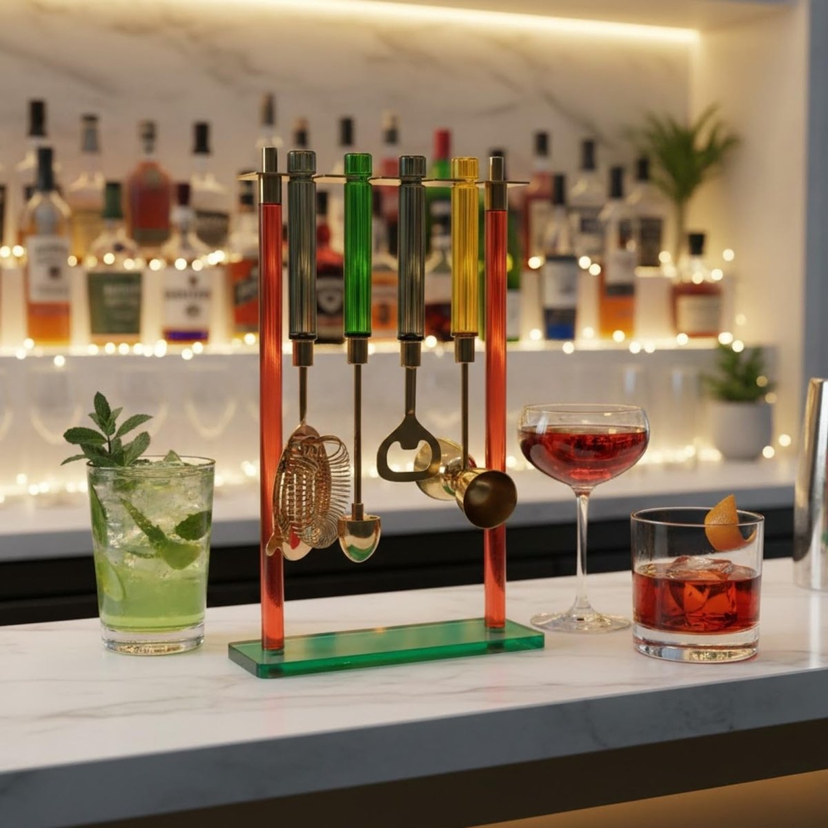 5-PC Gold Bartender Kit with Stand & Color Handles - HOUSE OF SHE