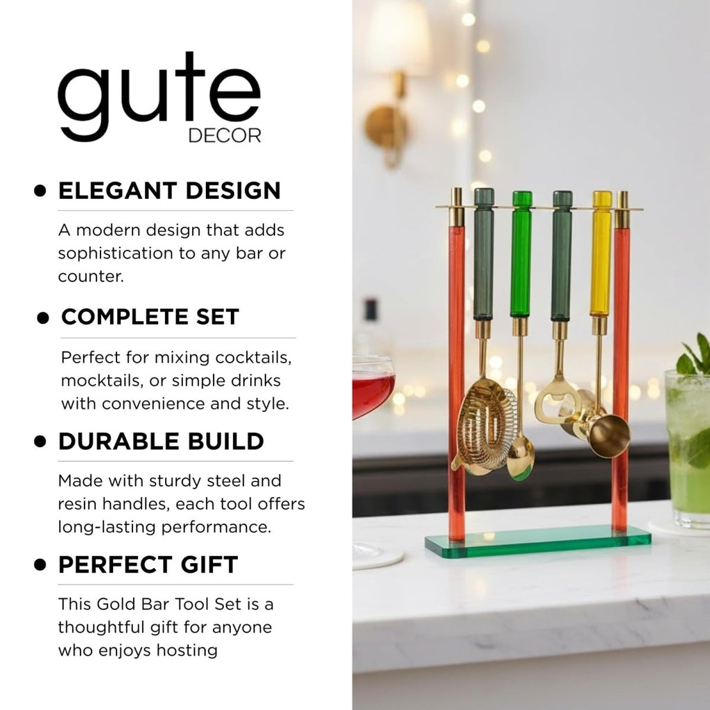 5-PC Gold Bartender Kit with Stand & Color Handles - HOUSE OF SHE