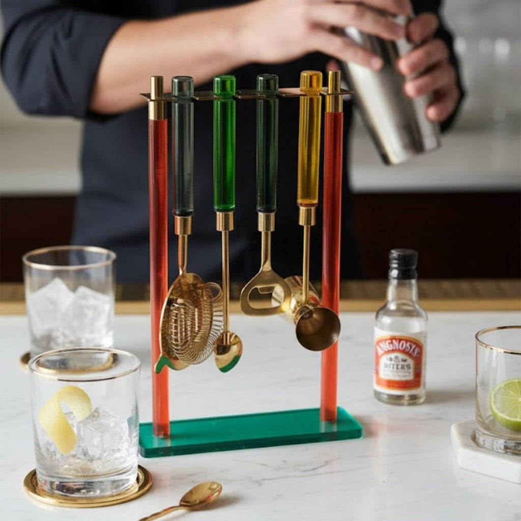 5-PC Gold Bartender Kit with Stand & Color Handles - HOUSE OF SHE