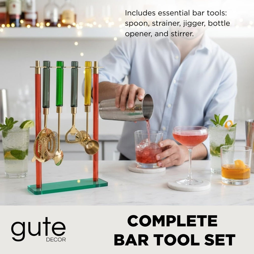 5-PC Gold Bartender Kit with Stand & Color Handles - HOUSE OF SHE