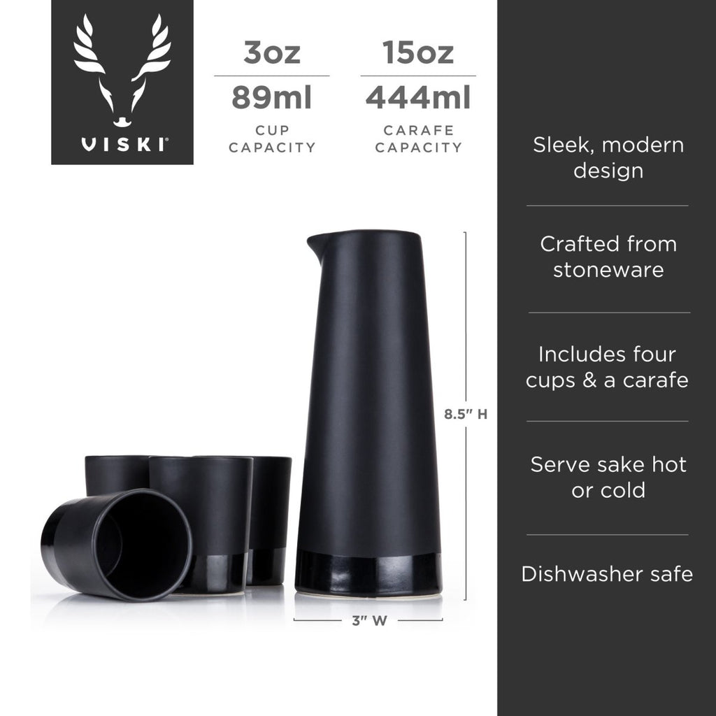5-Piece Stoneware Sake Set in Black - HOUSE OF SHE