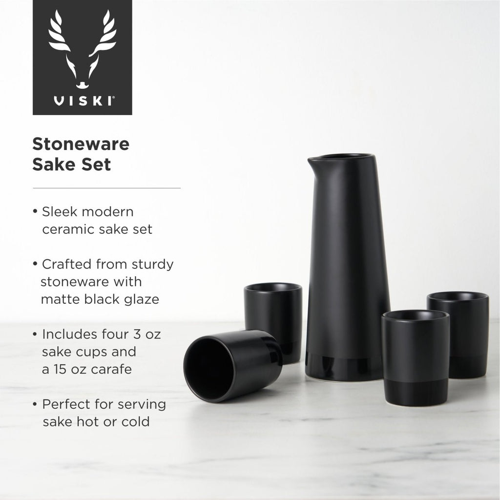 5-Piece Stoneware Sake Set in Black - HOUSE OF SHE