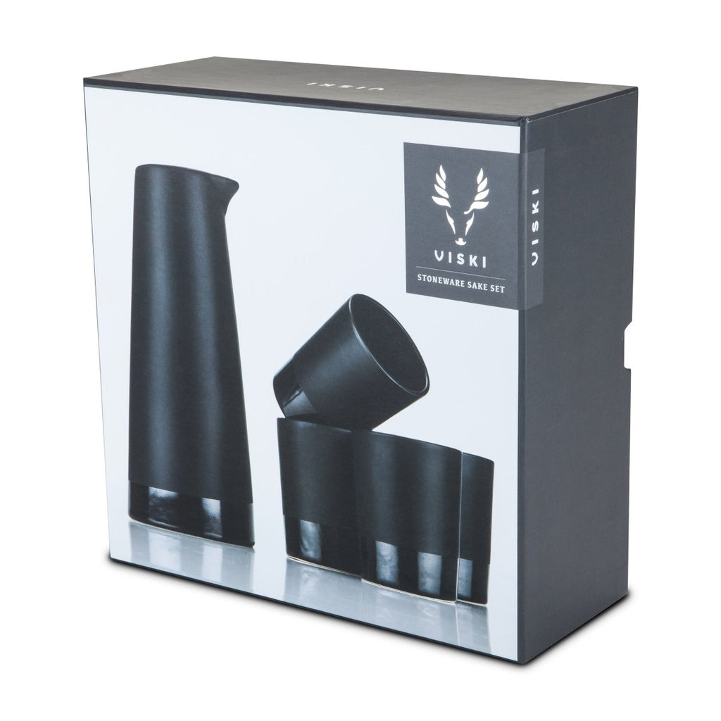 5-Piece Stoneware Sake Set in Black - HOUSE OF SHE