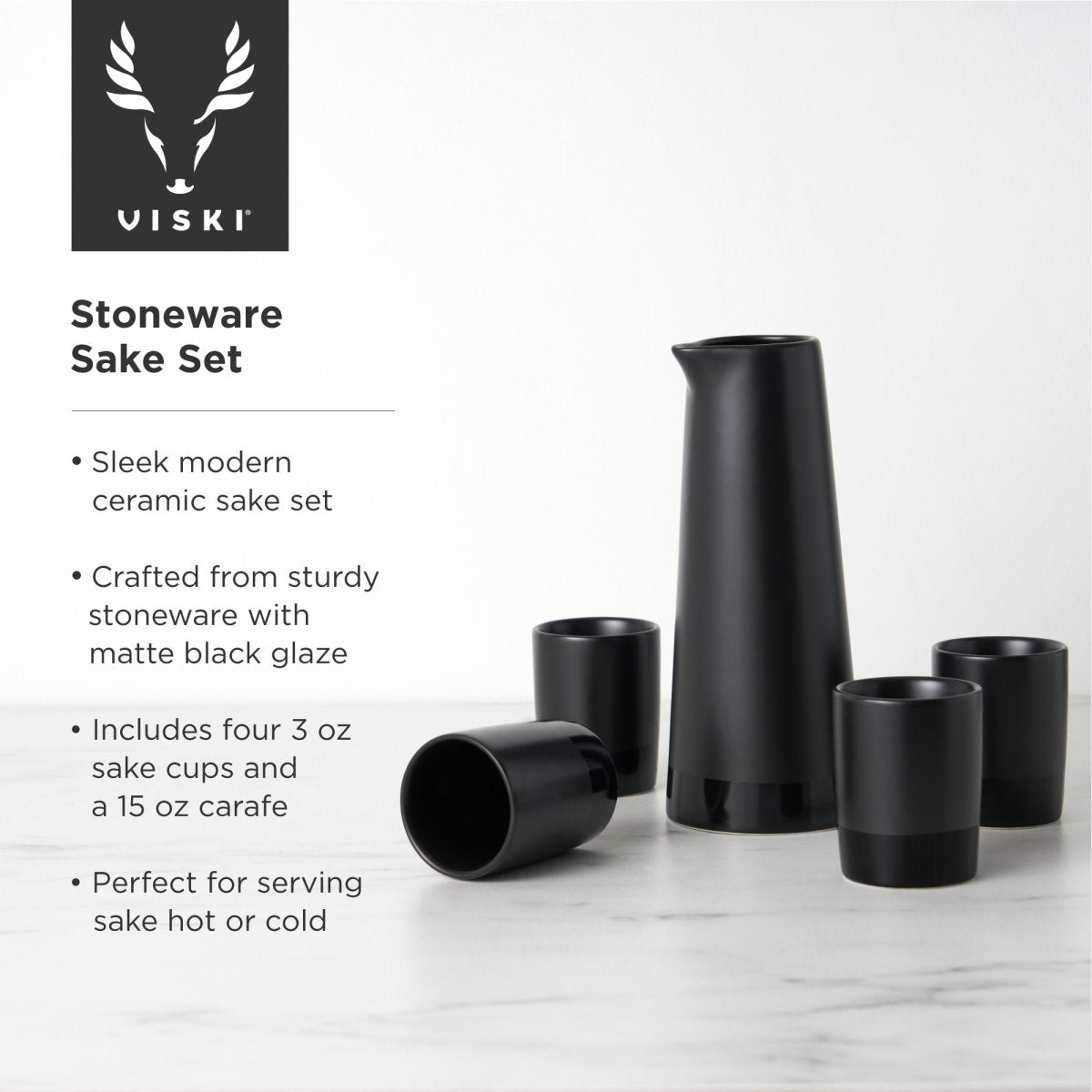 5-Piece Stoneware Sake Set in Black - HOUSE OF SHE