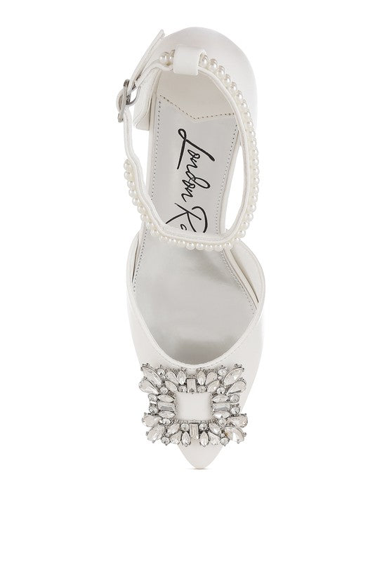 Onkana Diamante Brooch Kitten Heel Sandals - HOUSE OF SHE