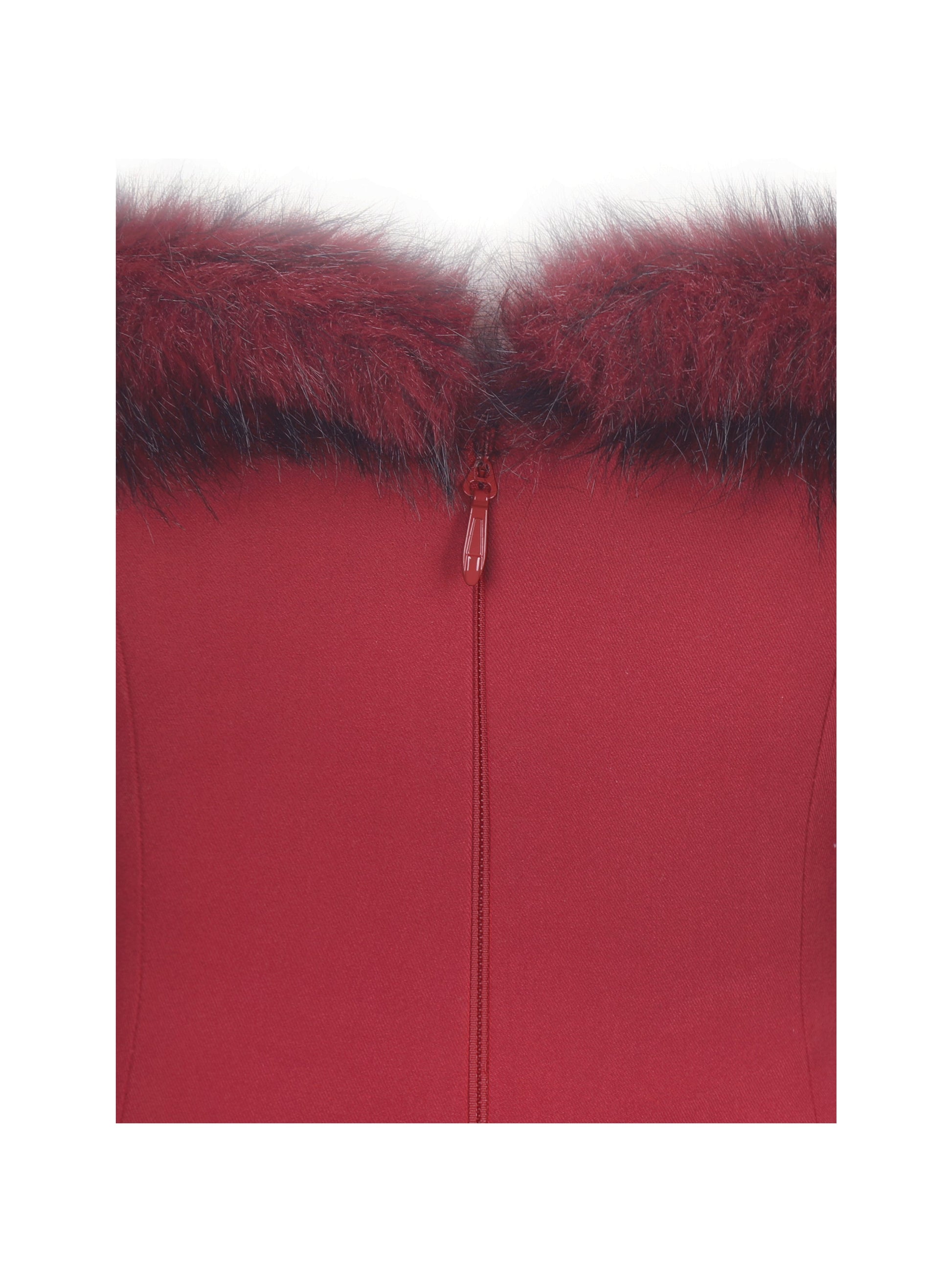 Nalia Crimson Fur Trimmed Sweetheart Mini Dress