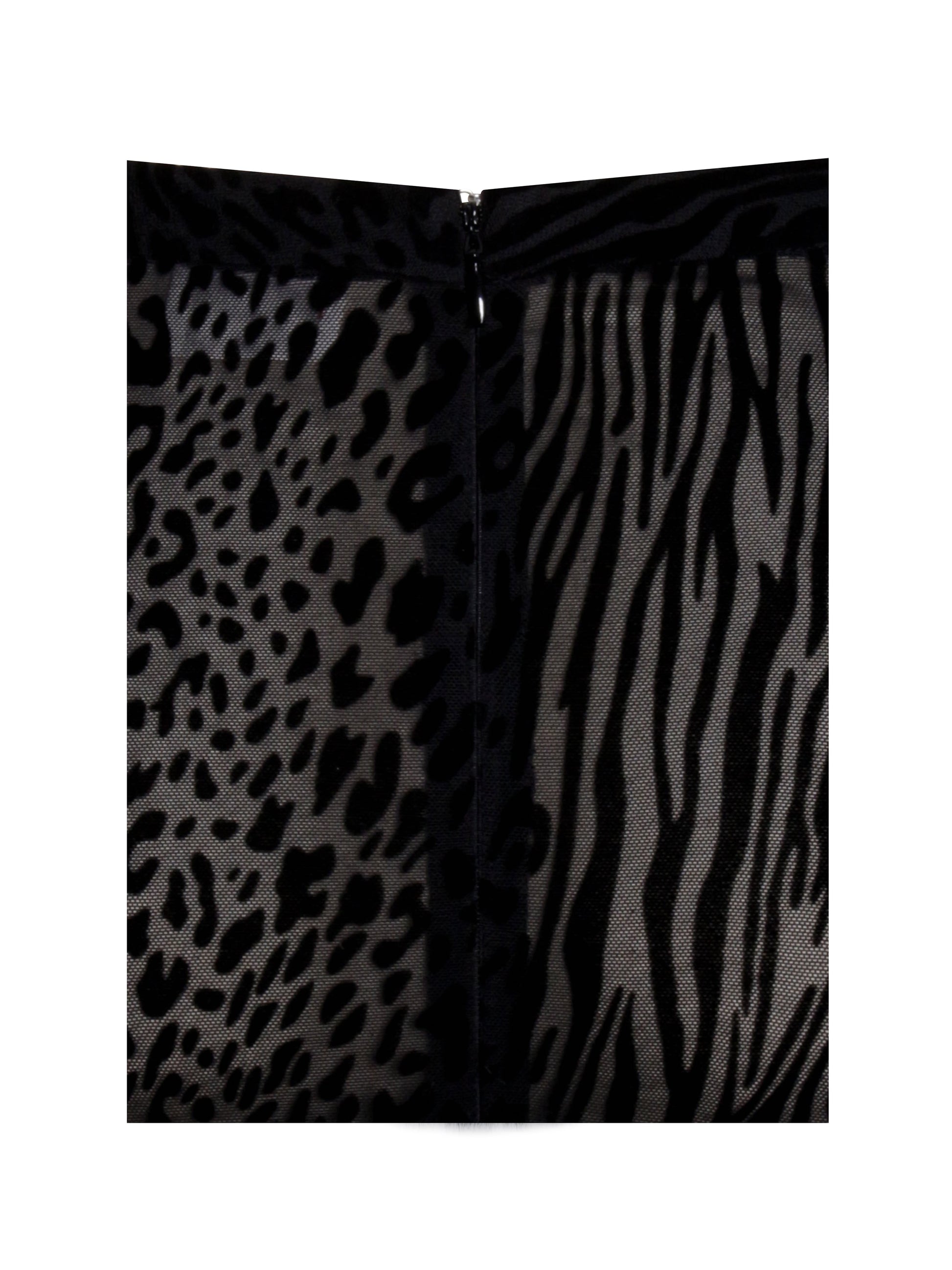 Halia Black Animal Print Burnout Velvet Fur Trim Skirt - HOUSE OF SHE