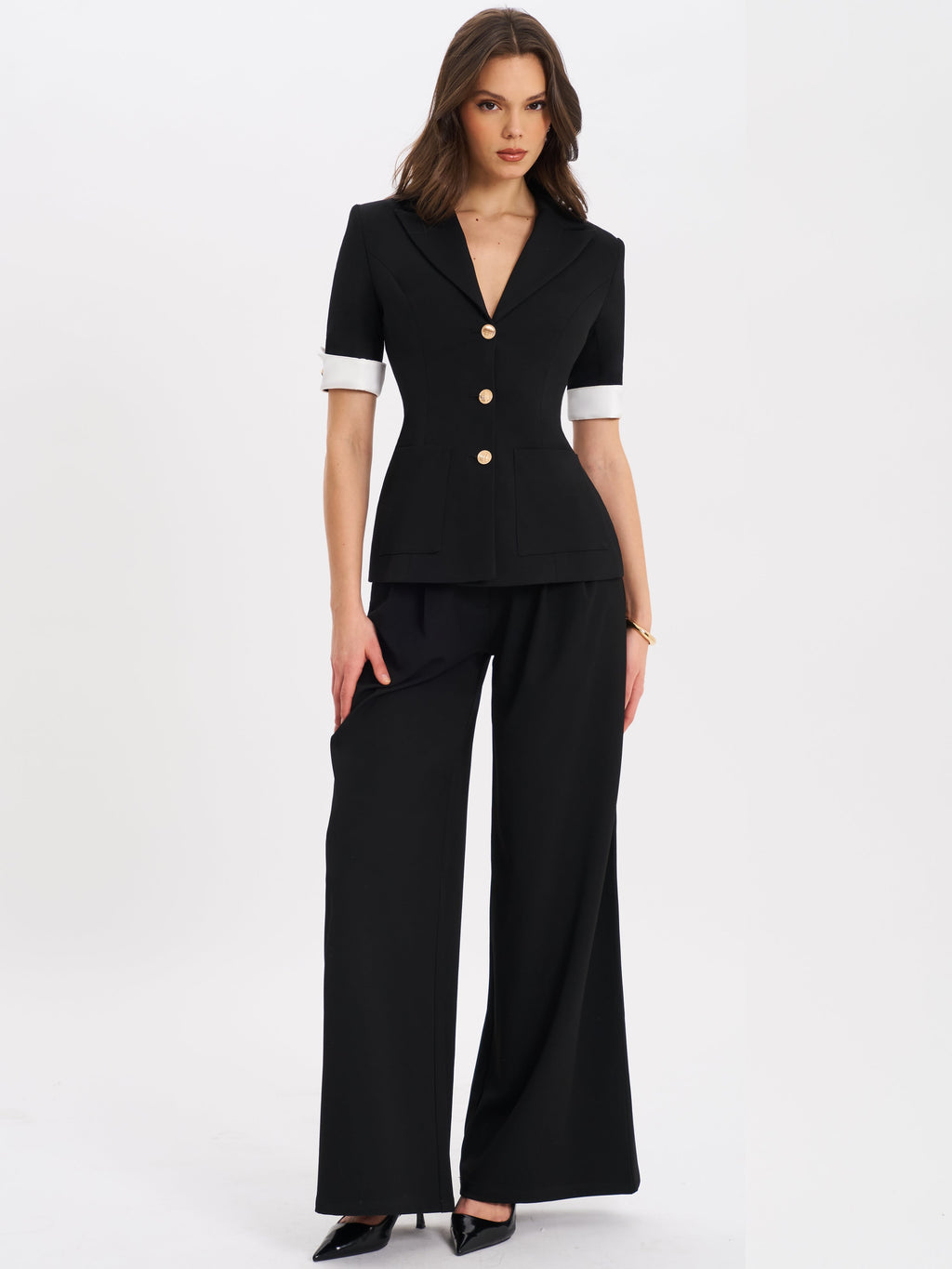 Aleeza Black Wide Leg Suit Pants - HOUSE OF SHE