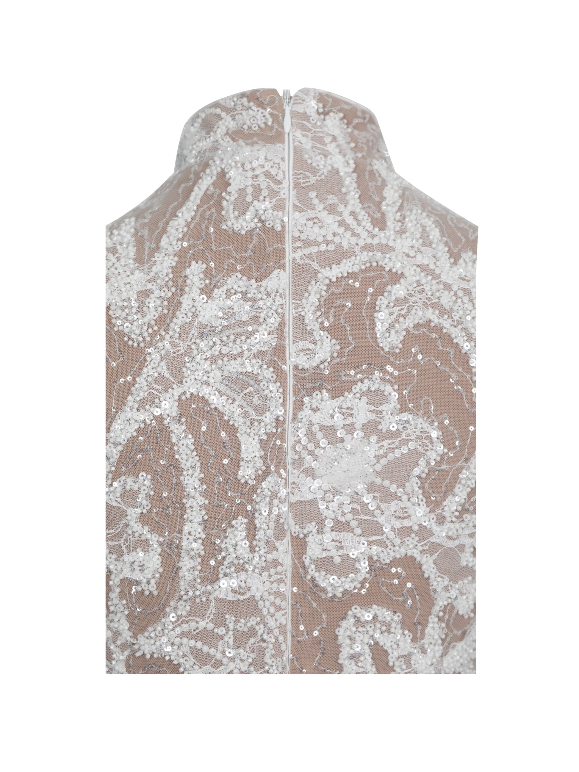 Tavia White Beaded Teardrop Neckline Maxi Dress