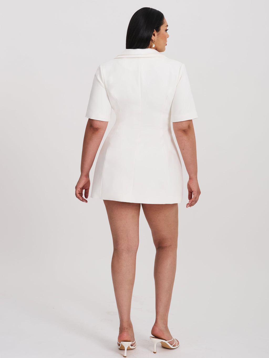 Madelina White Double Breast Satin Trim Blazer Dress - HOUSE OF SHE