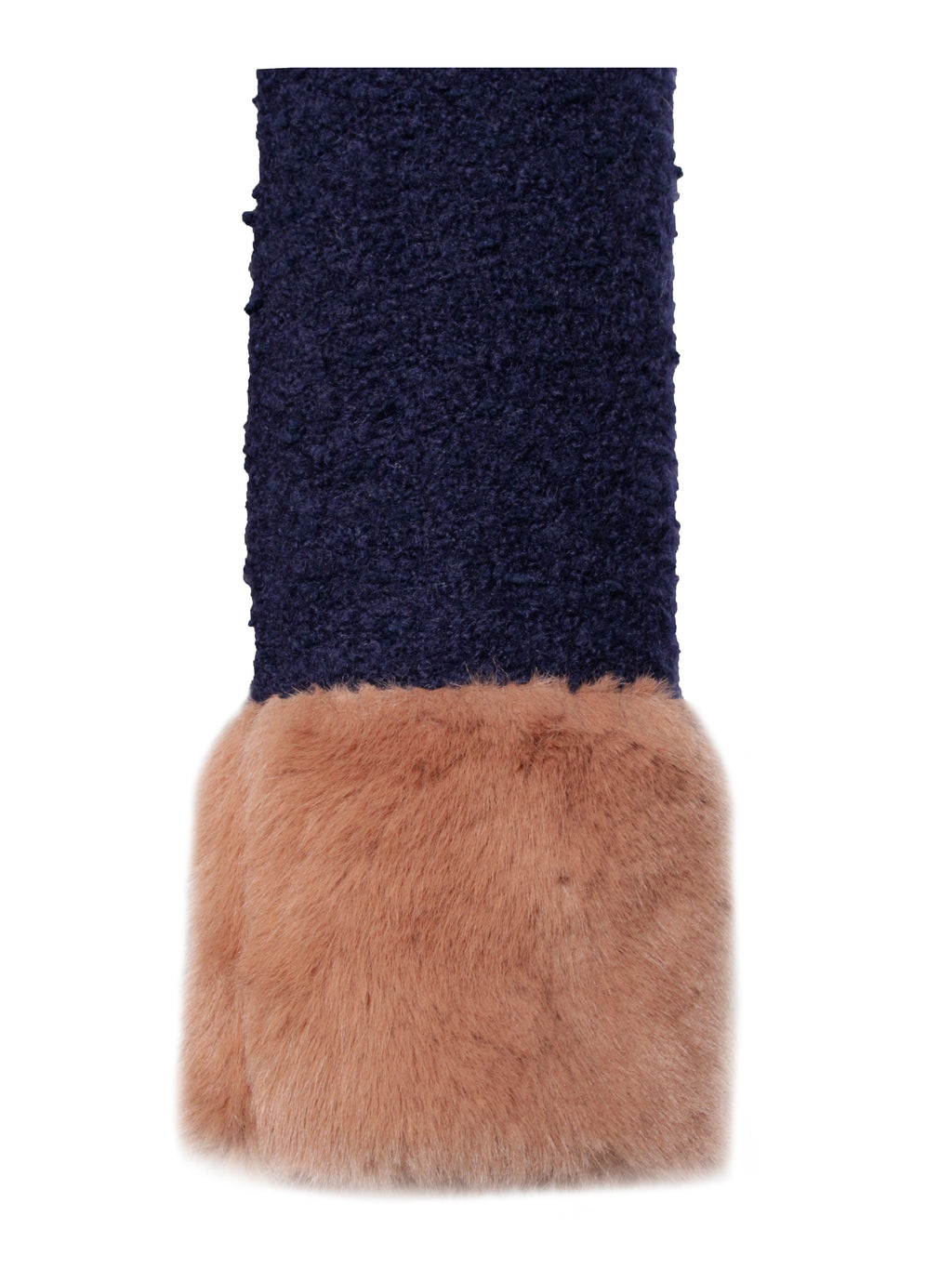Wava Navy Blue Fur Cropped Boucle Wool Jacket - HOUSE OF SHE